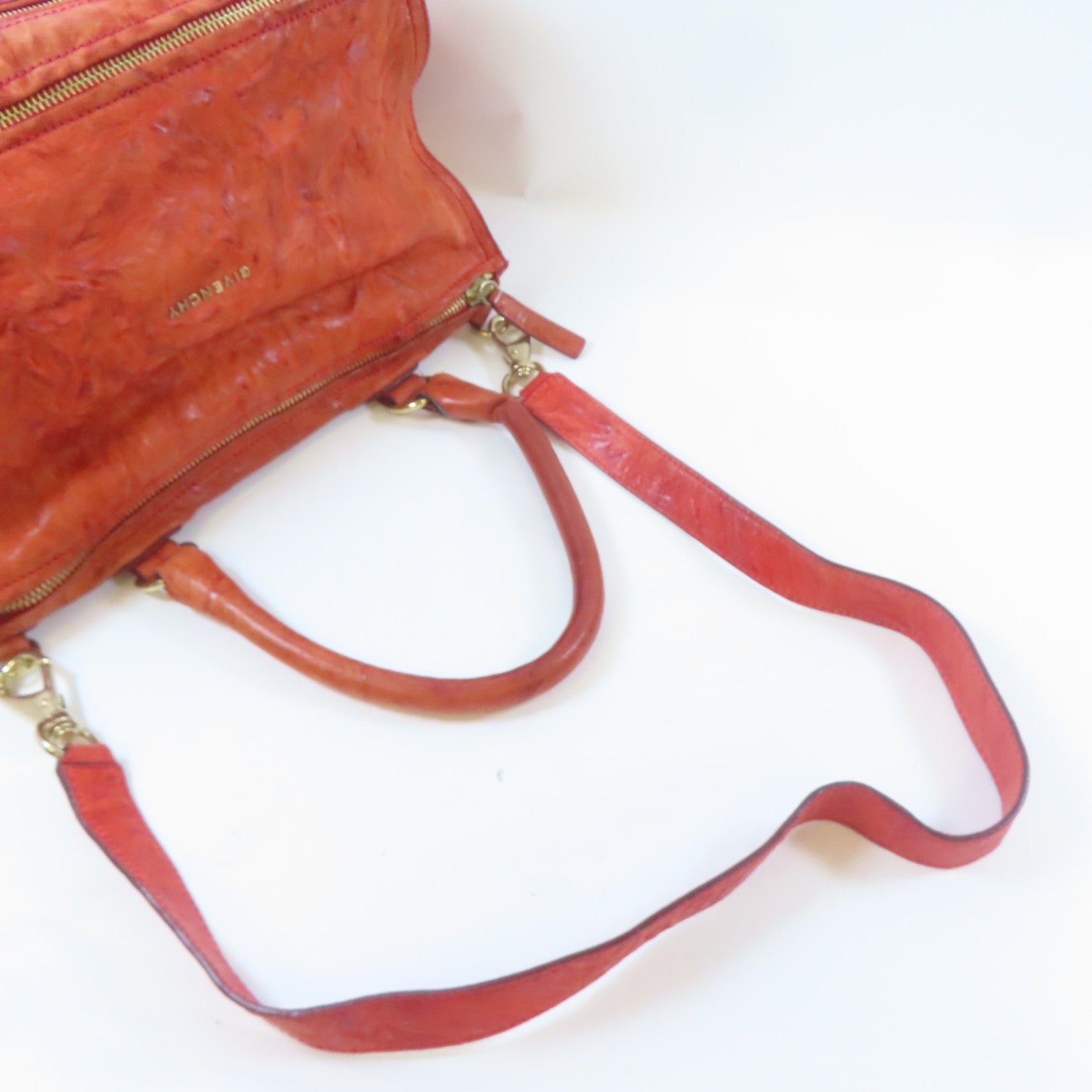 GIVENCHY 皮革Pandora Bag金扣手挽肩背兩用袋橙色