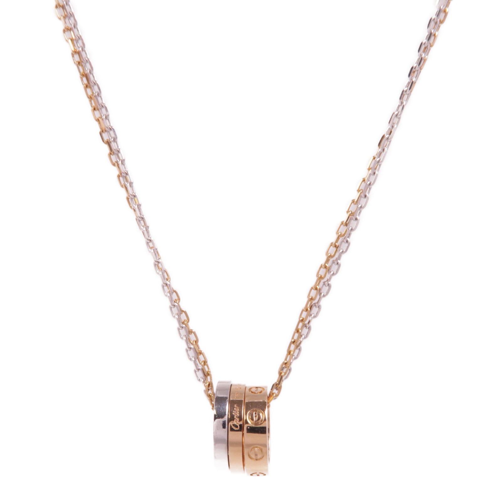 CARTIER 18K白金/玫瑰金Love Necklace 6 Diamonds鑽石項鍊