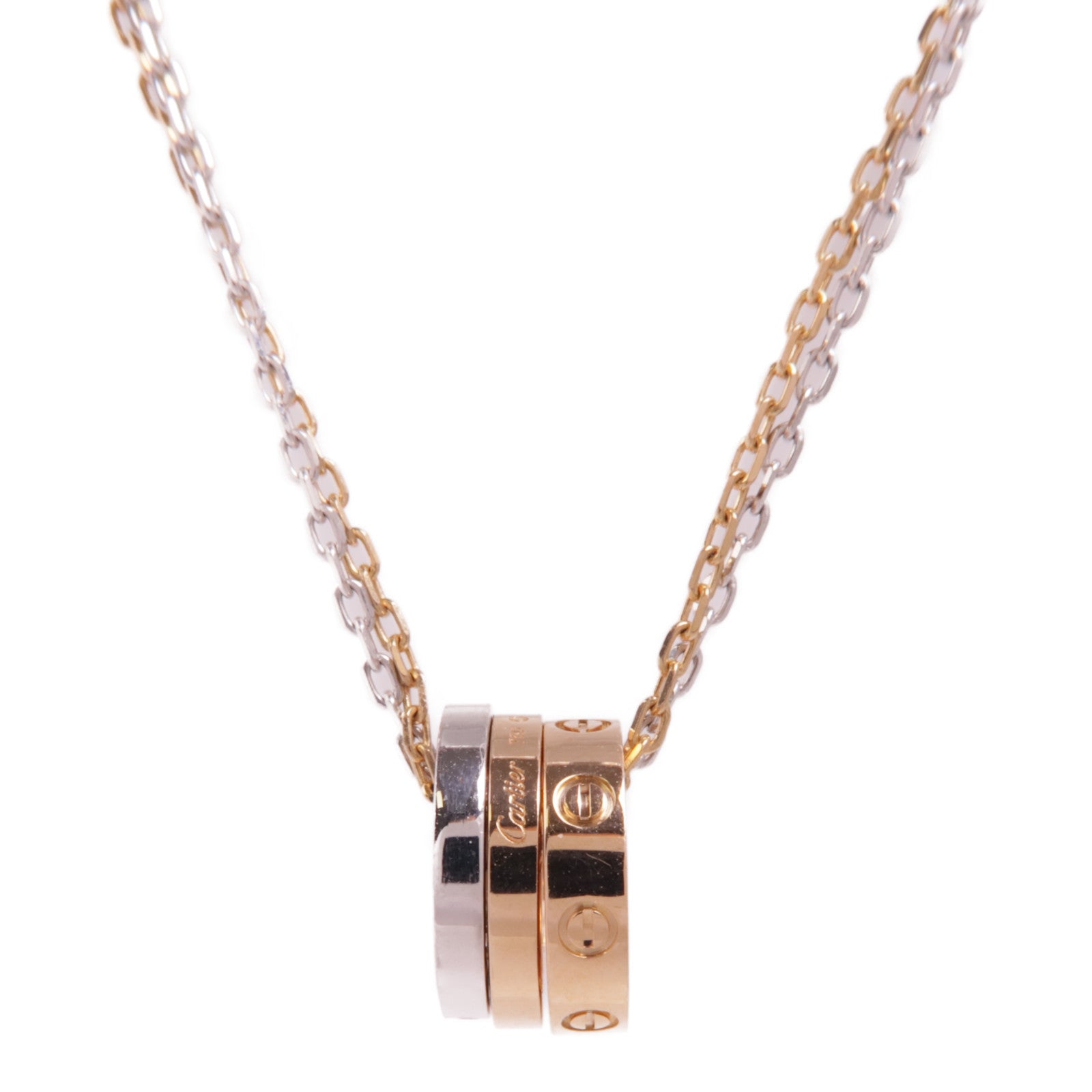 CARTIER 18K白金/玫瑰金Love Necklace 6 Diamonds鑽石項鍊