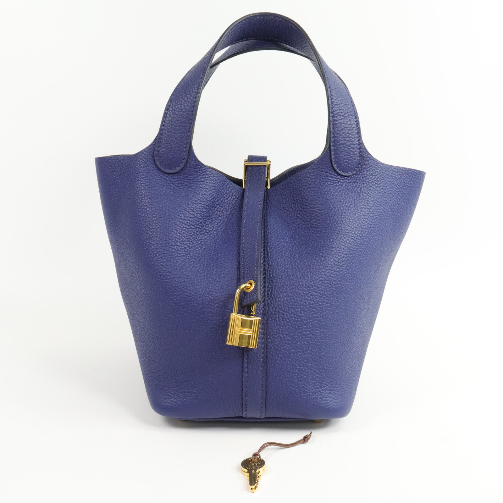HERMES Clemence皮革Picotin MM手挽袋Bleu Saphir