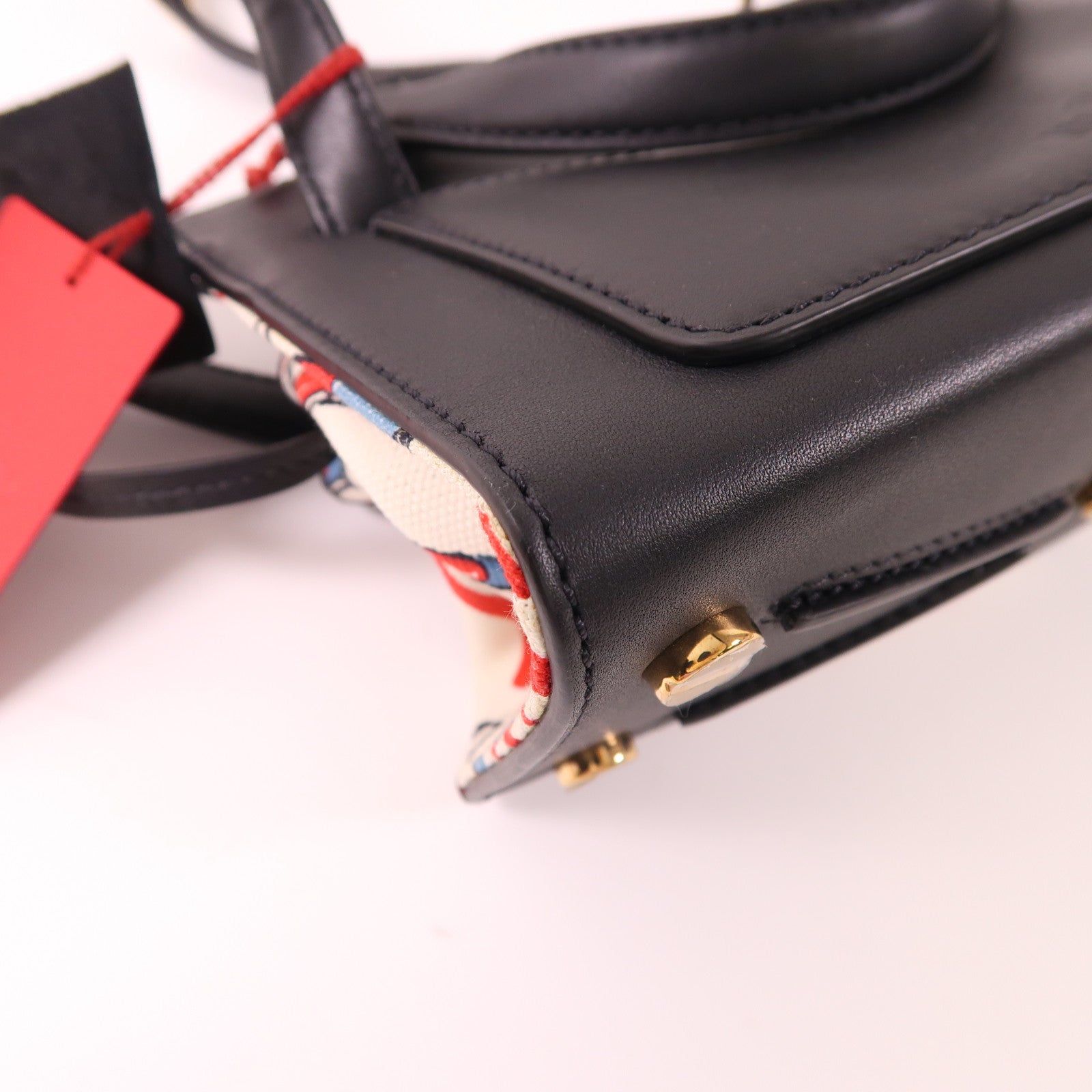 Valentino 2 Way Shoulder Bag Calfskin Leather Canvas Black White Red