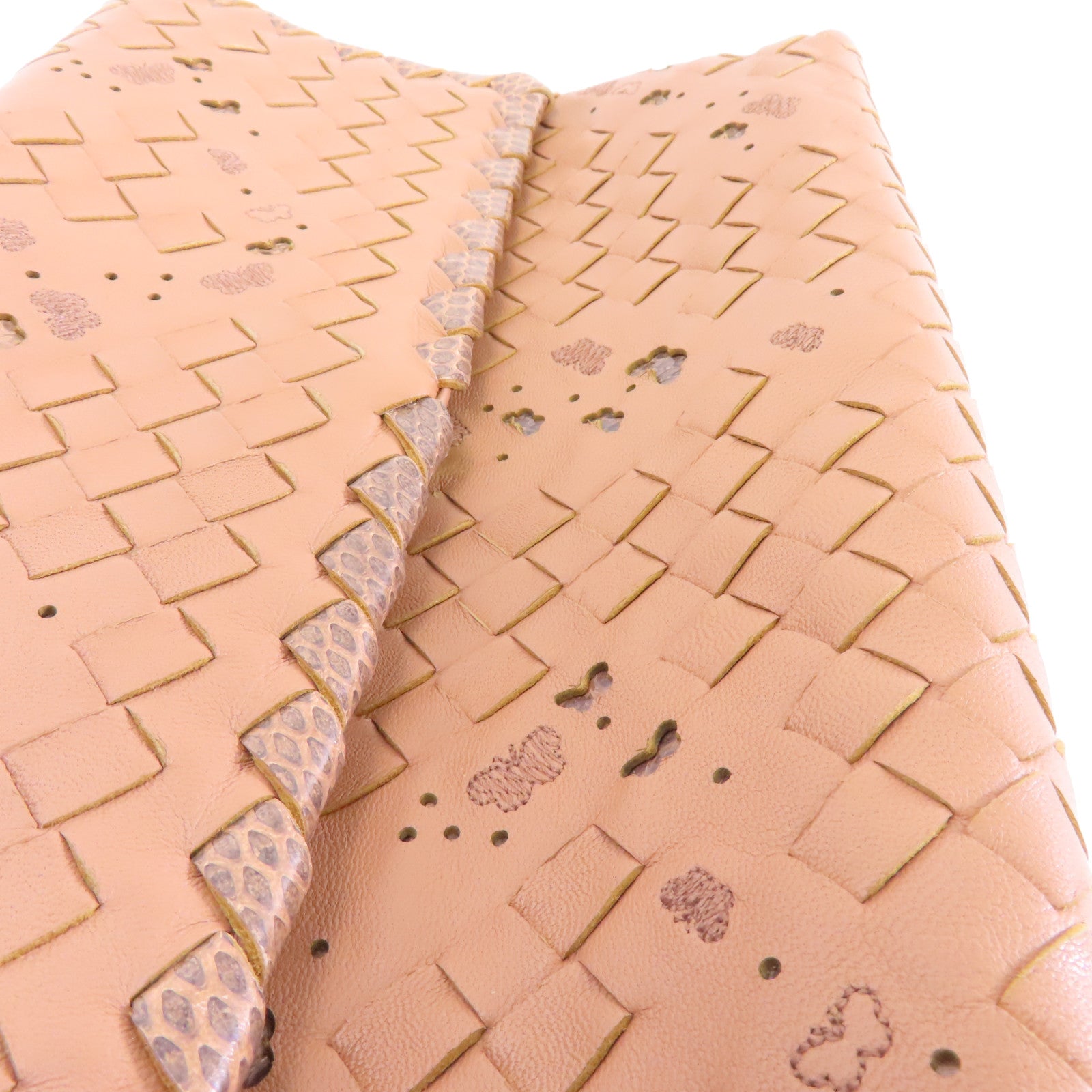 BOTTEGA VENETA 【激減優惠】織紋皮革/蛇皮皮革Chain Shoulder Bag鏈帶肩背袋杏色