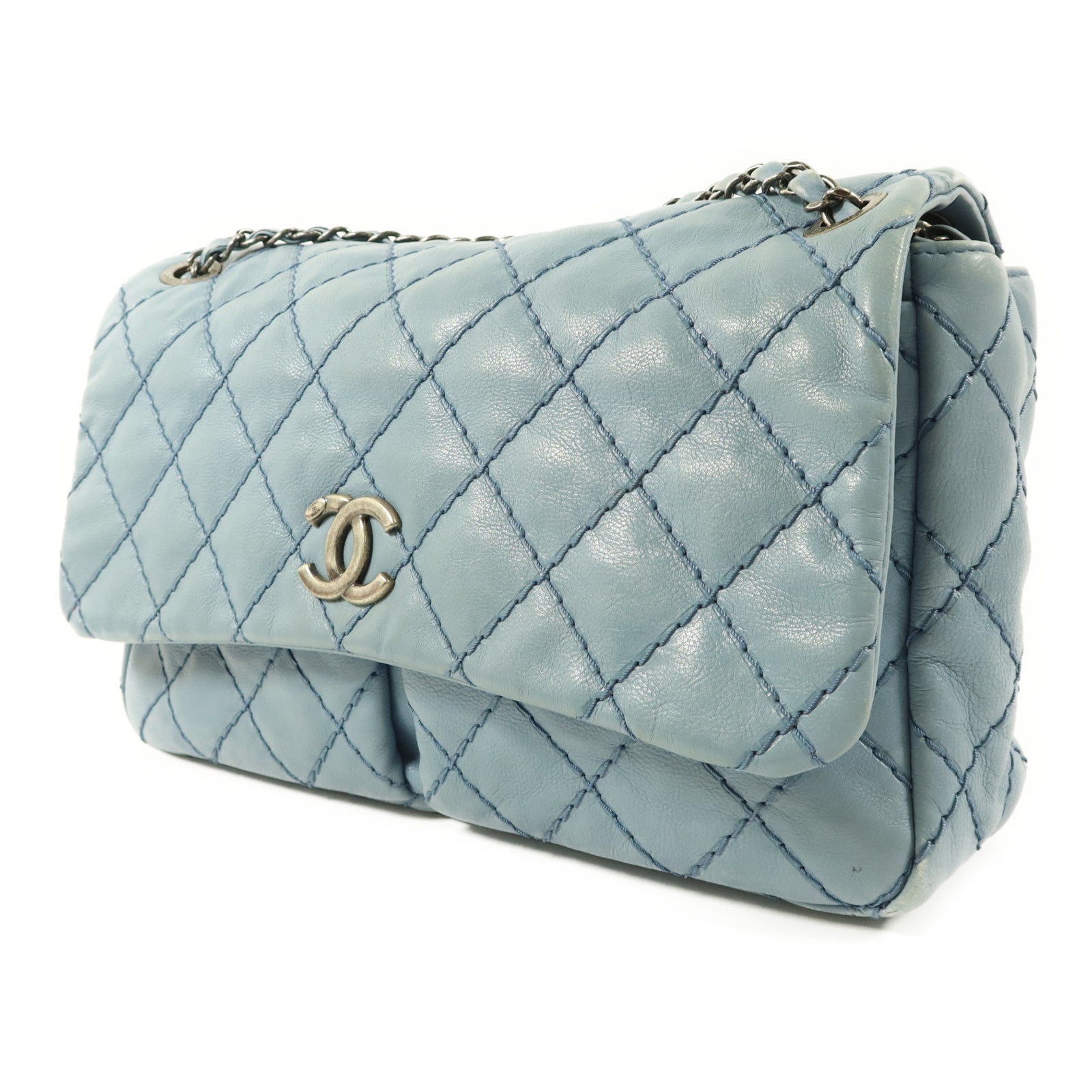 CHANEL 牛皮皮革Matelasse Chain Shoulder銀扣肩背袋