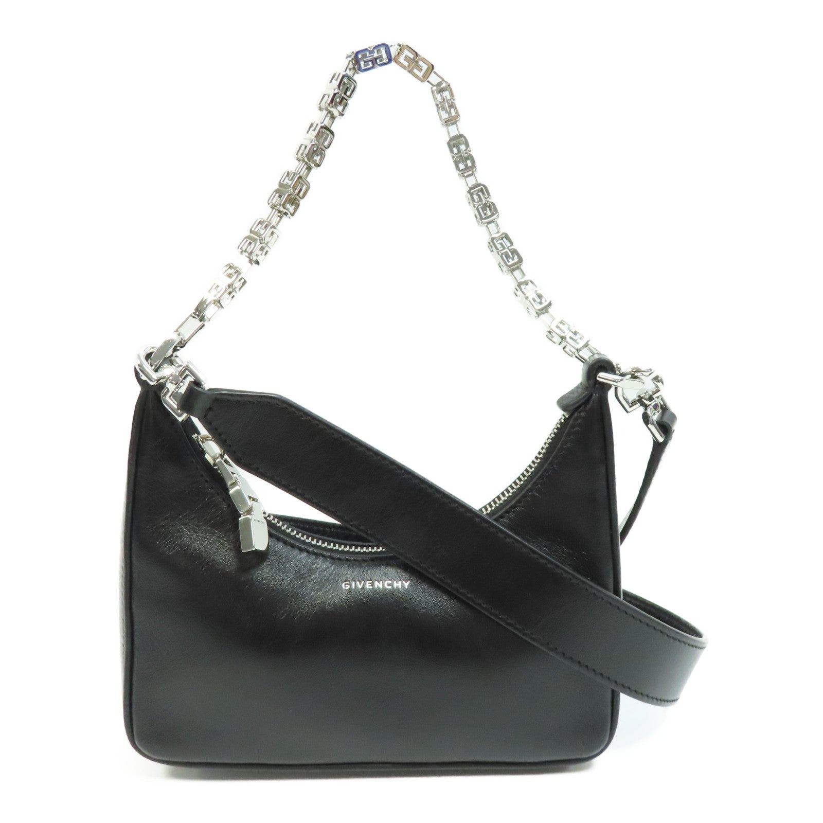 GIVENCHY 牛皮皮革Moon Cutout Mini Hobo Bag銀扣肩背袋黑色