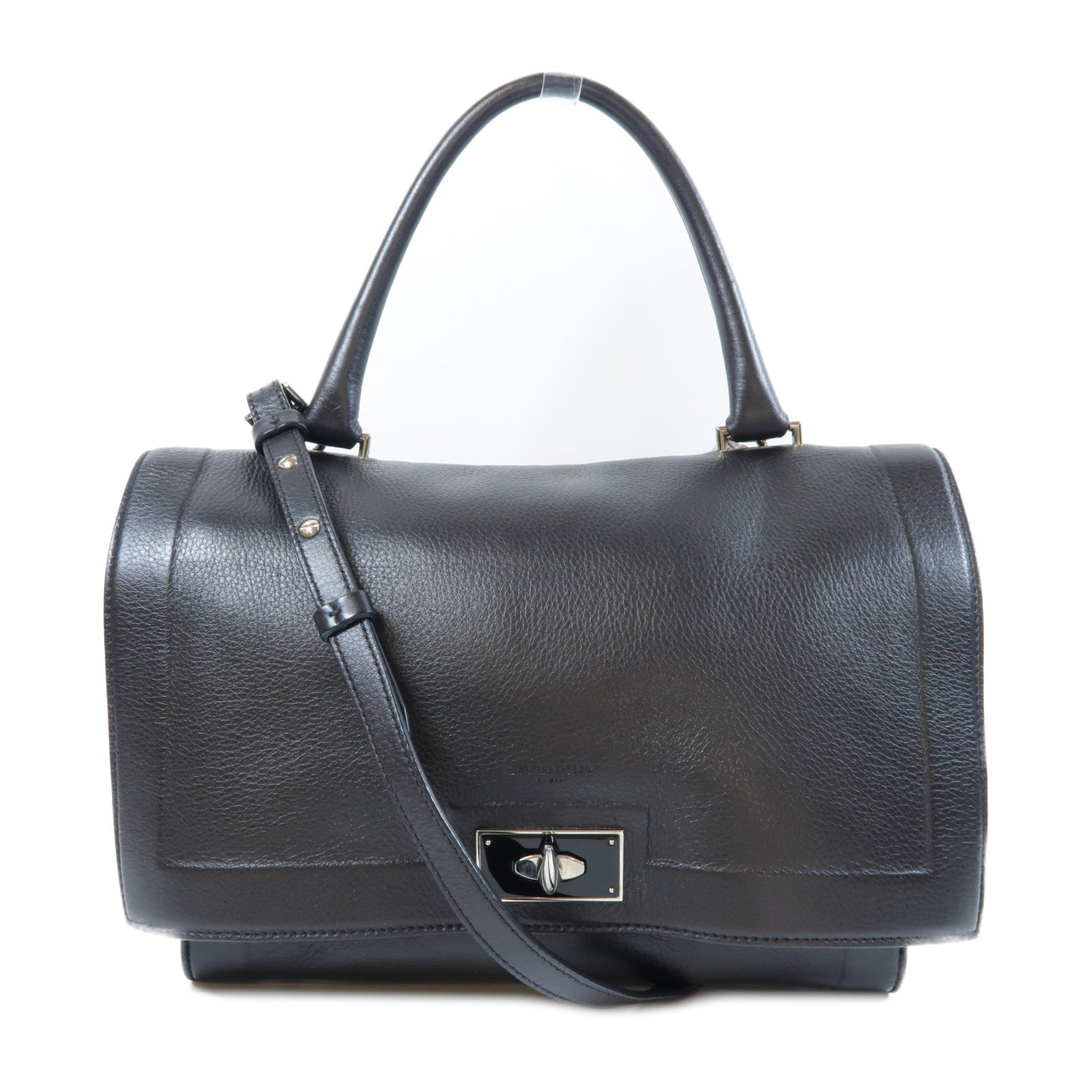 GIVENCHY 【激減優惠】牛皮皮革2 Way Shoulder Bag銀扣手挽肩背兩用袋黑色