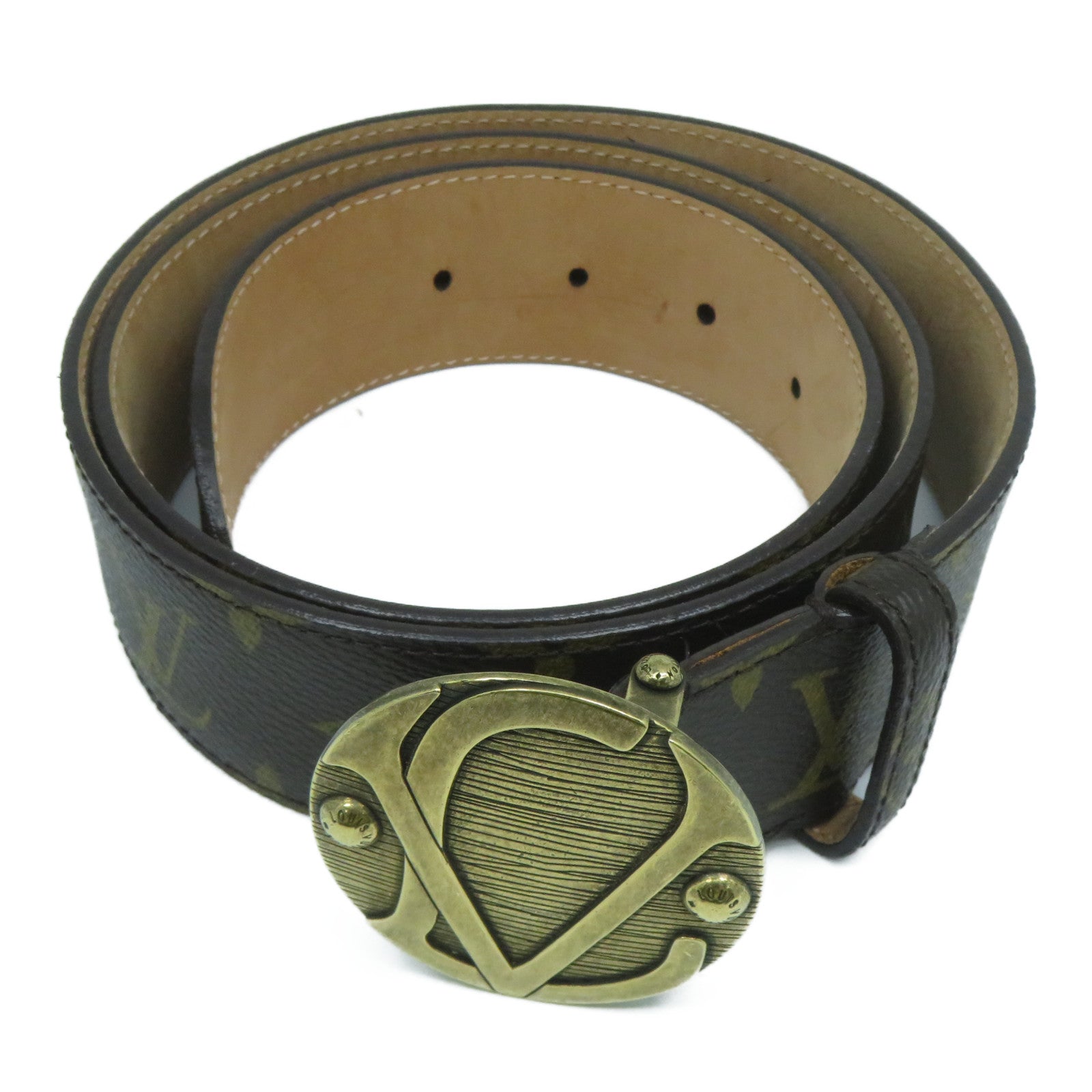 LOUIS VUITTON 【激減優惠】Monogram Belt金扣皮帶啡色