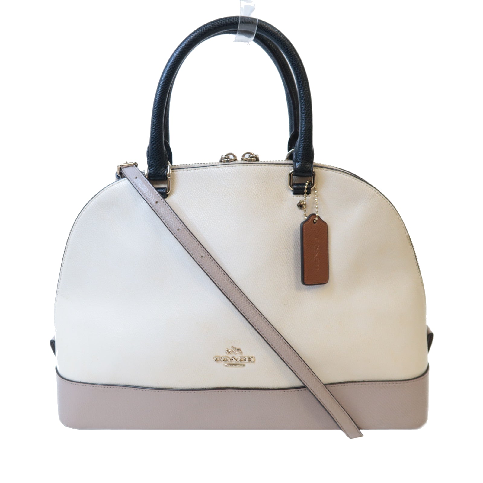 COACH 【激減優惠】牛皮皮革2 Ways Shoulder Bag金扣手挽肩背兩用袋黑色/白色
