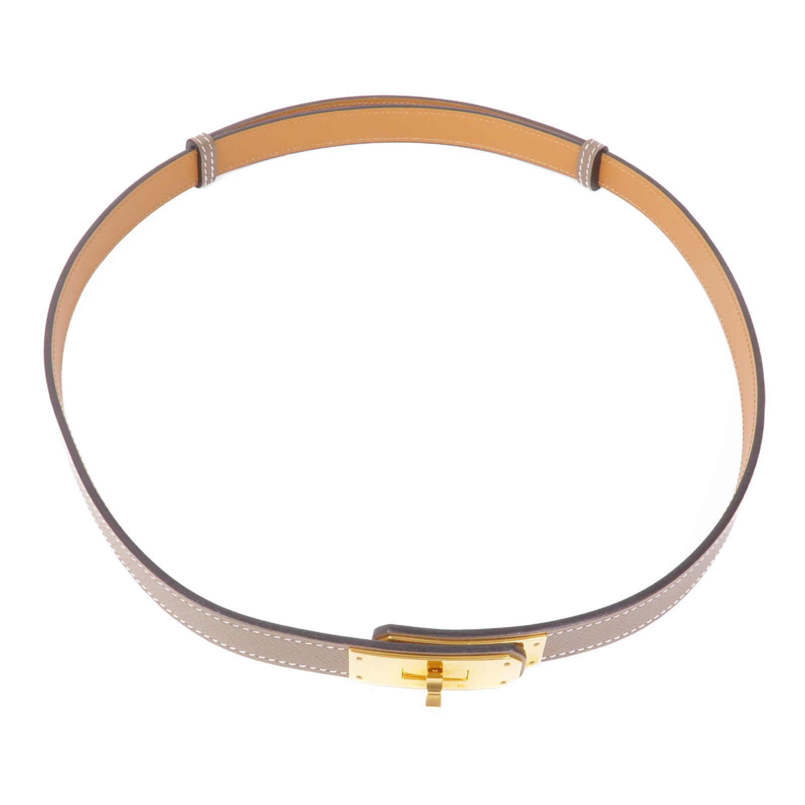 HERMES Epsom皮革Kelly Belt金扣皮帶18 Etoupe