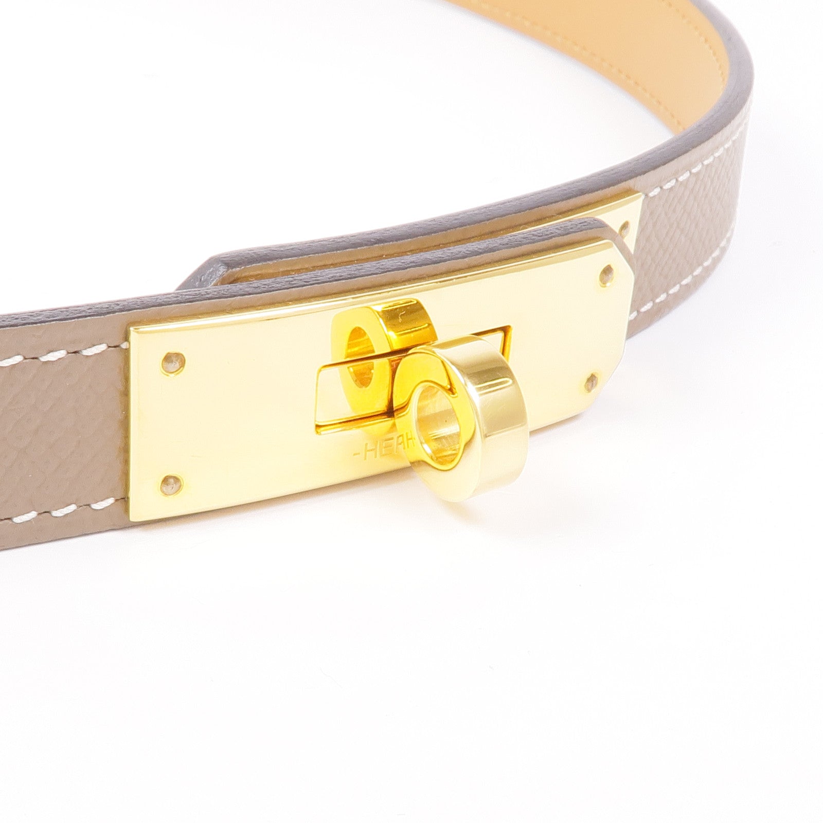 HERMES Epsom皮革Kelly Belt金扣皮帶18 Etoupe