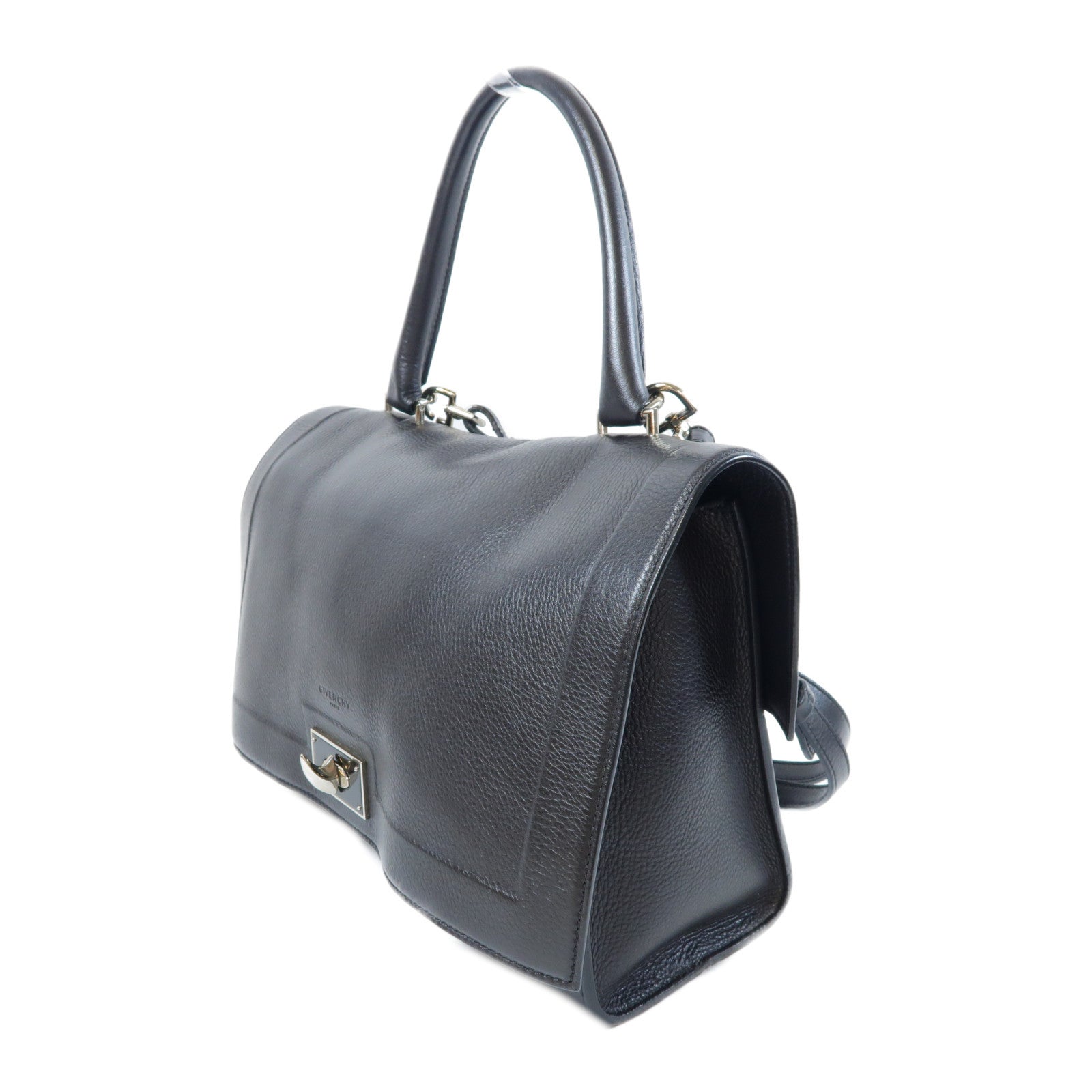 GIVENCHY 【激減優惠】牛皮皮革2 Way Shoulder Bag銀扣手挽肩背兩用袋黑色