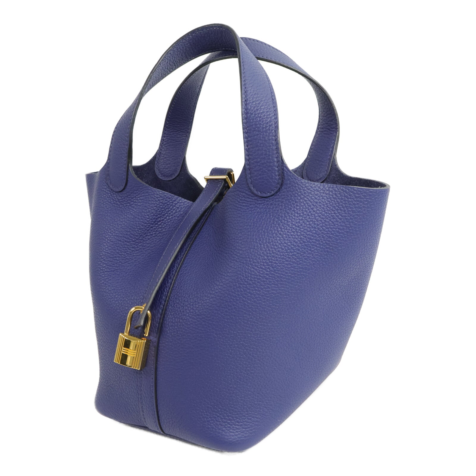 HERMES Clemence皮革Picotin MM手挽袋Bleu Saphir
