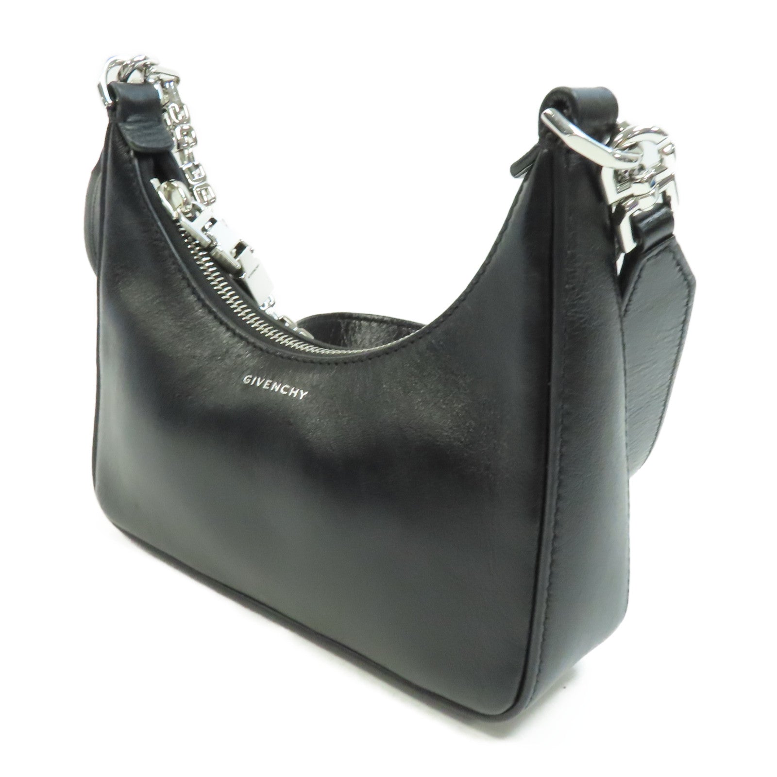 GIVENCHY 牛皮皮革Moon Cutout Mini Hobo Bag銀扣肩背袋黑色