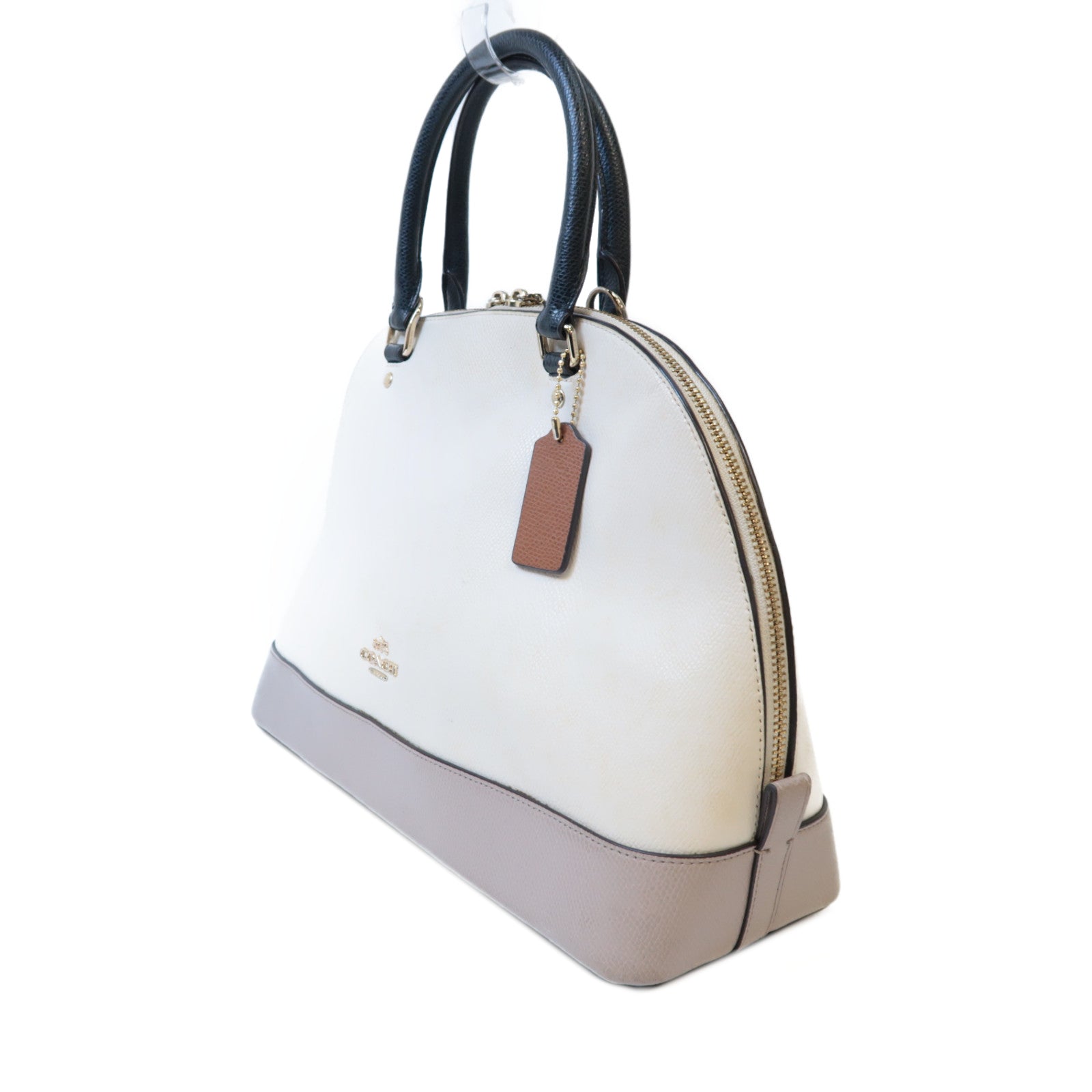 COACH 【激減優惠】牛皮皮革2 Ways Shoulder Bag金扣手挽肩背兩用袋黑色/白色