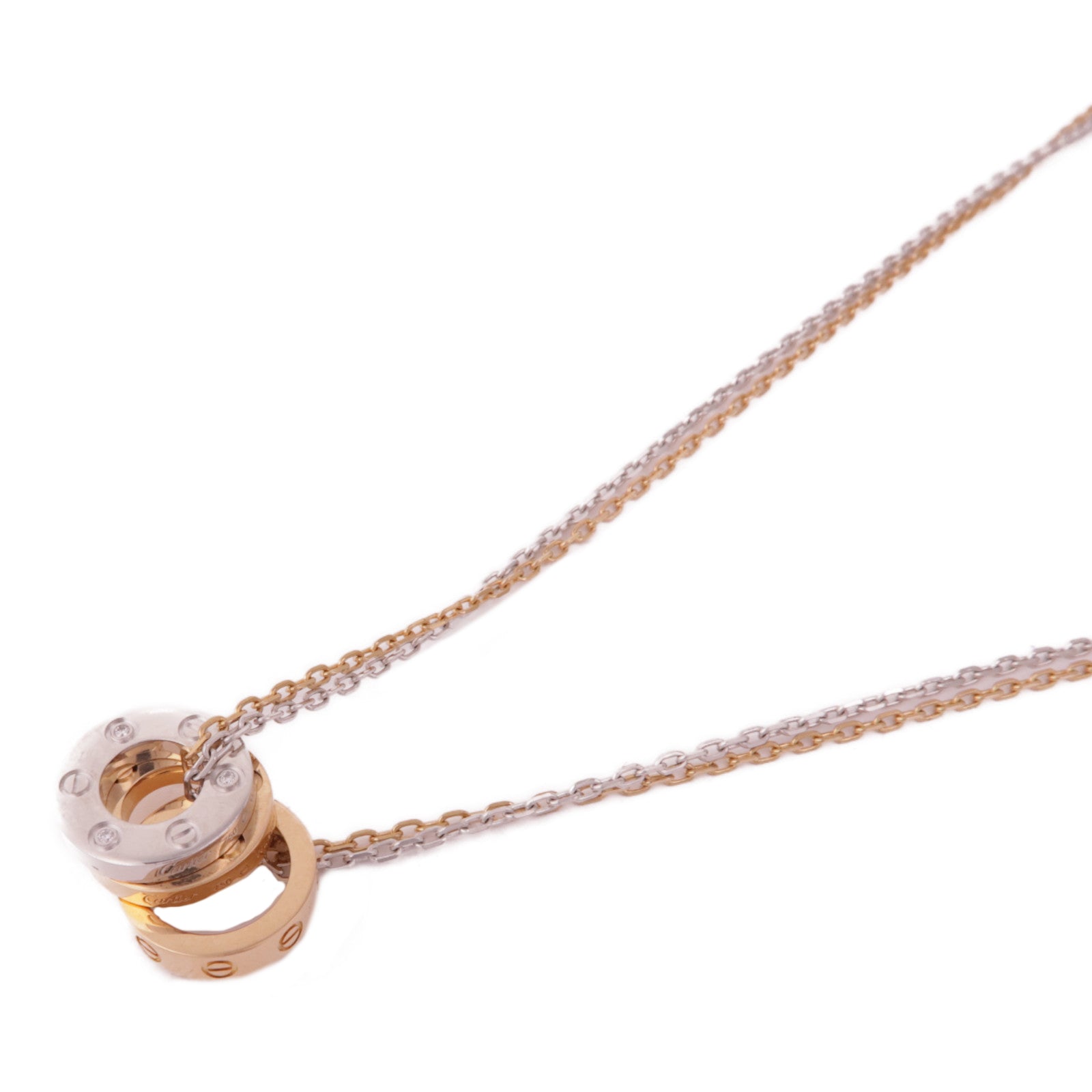 CARTIER 18K白金/玫瑰金Love Necklace 6 Diamonds鑽石項鍊