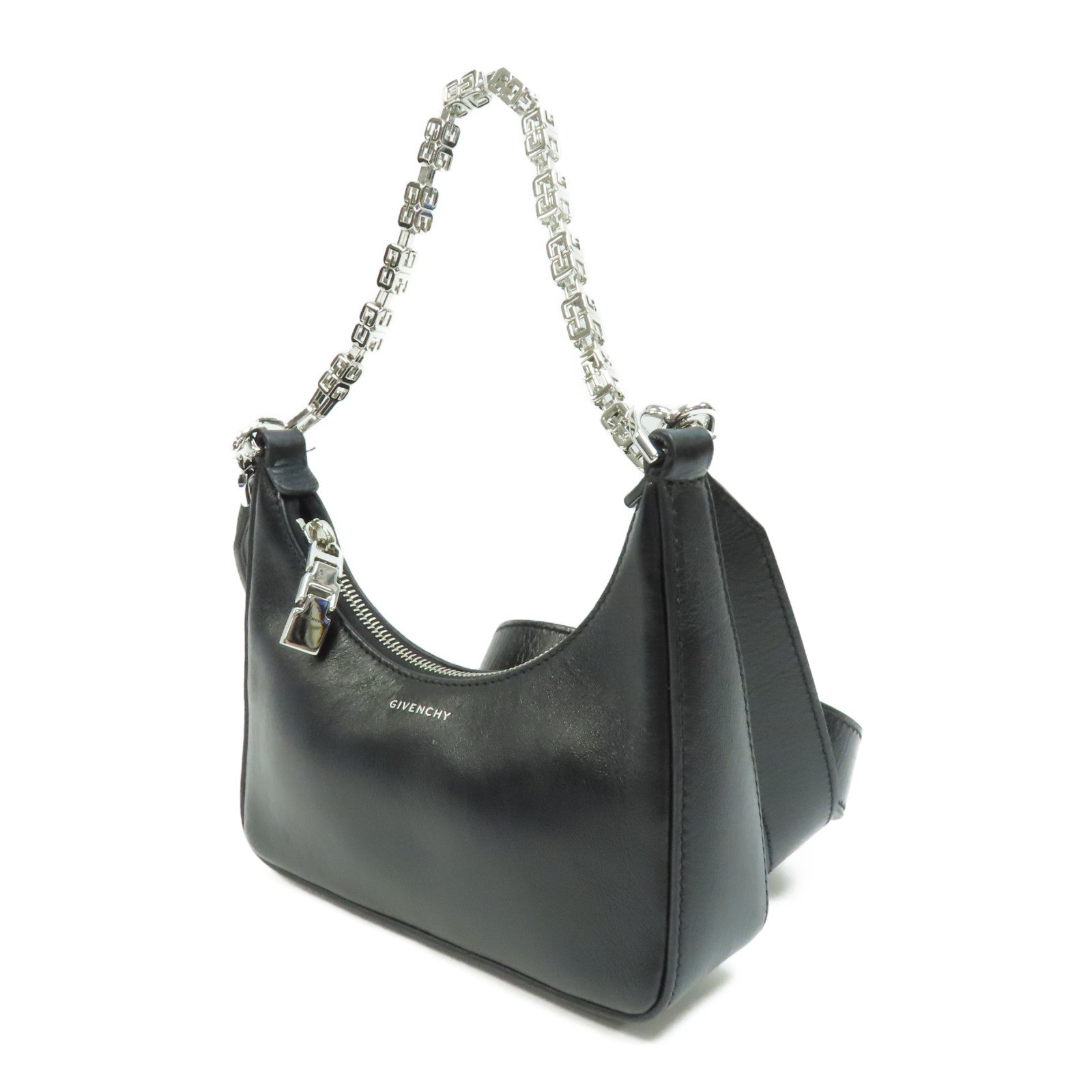 GIVENCHY 牛皮皮革Moon Cutout Mini Hobo Bag銀扣肩背袋黑色