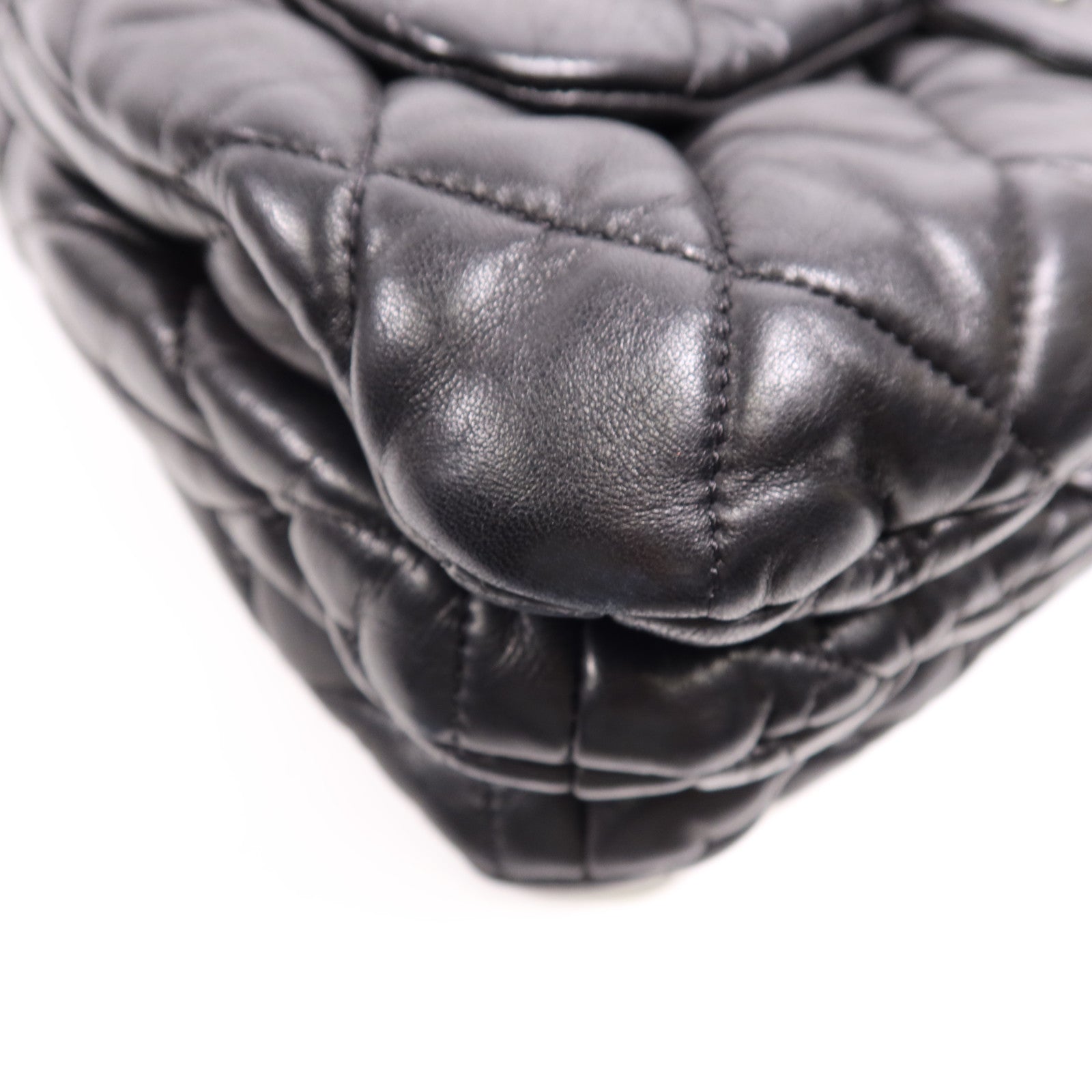 CHANEL 羊皮皮革3 Compartment Top Quilted銀扣鏈帶手挽肩背兩用袋