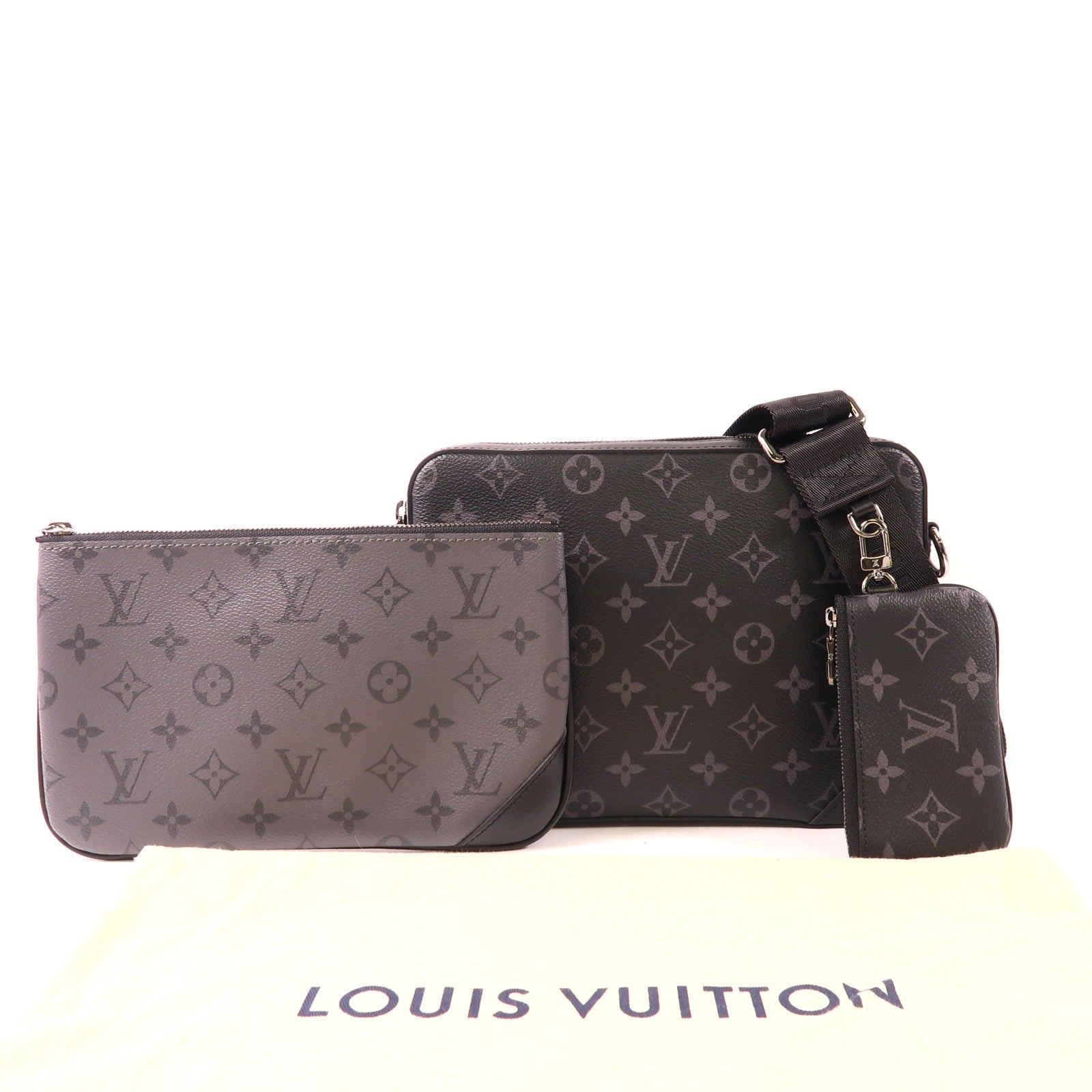 LOUIS VUITTON Monogram Eclipse Reverse Trio Messenger Bag銀扣肩背袋