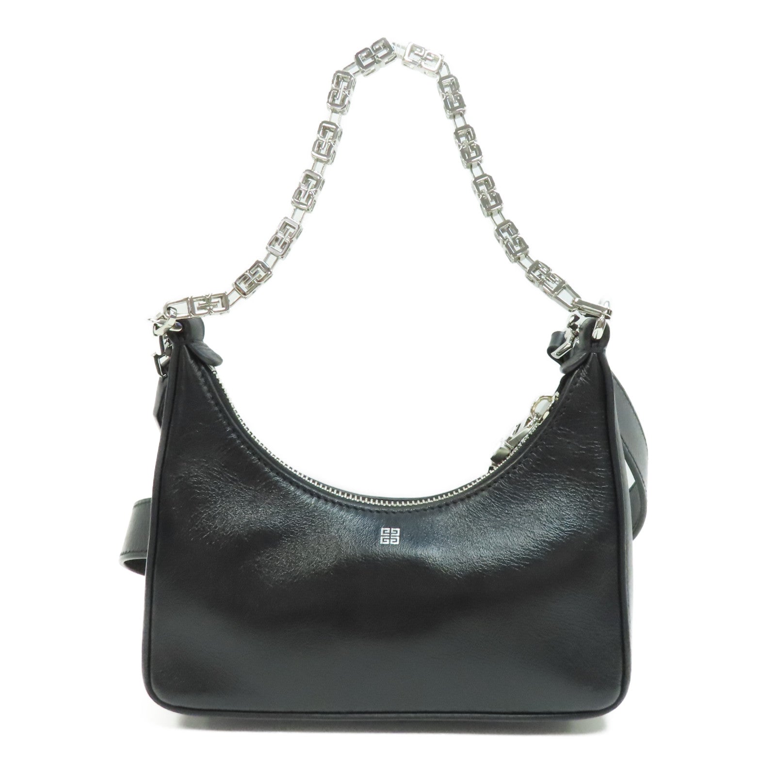 GIVENCHY 牛皮皮革Moon Cutout Mini Hobo Bag銀扣肩背袋黑色