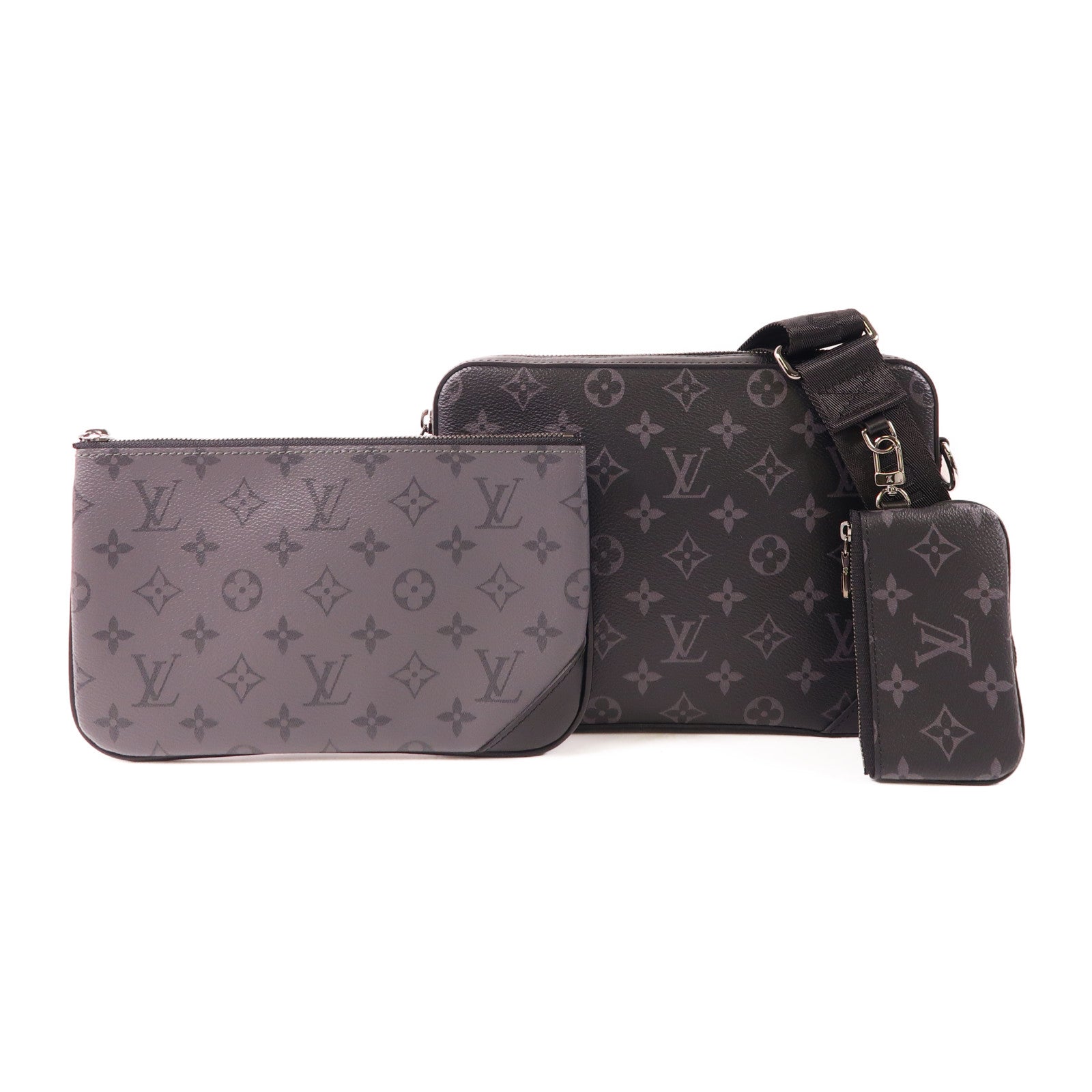 LOUIS VUITTON Monogram Eclipse Reverse Trio Messenger Bag銀扣肩背袋