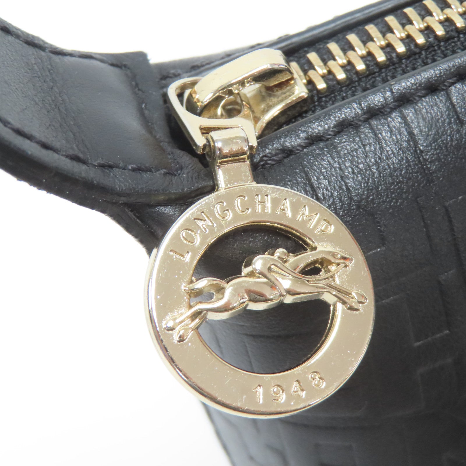Longchamp 牛皮皮革2 Way Shoulder金扣手挽肩背兩用袋黑色