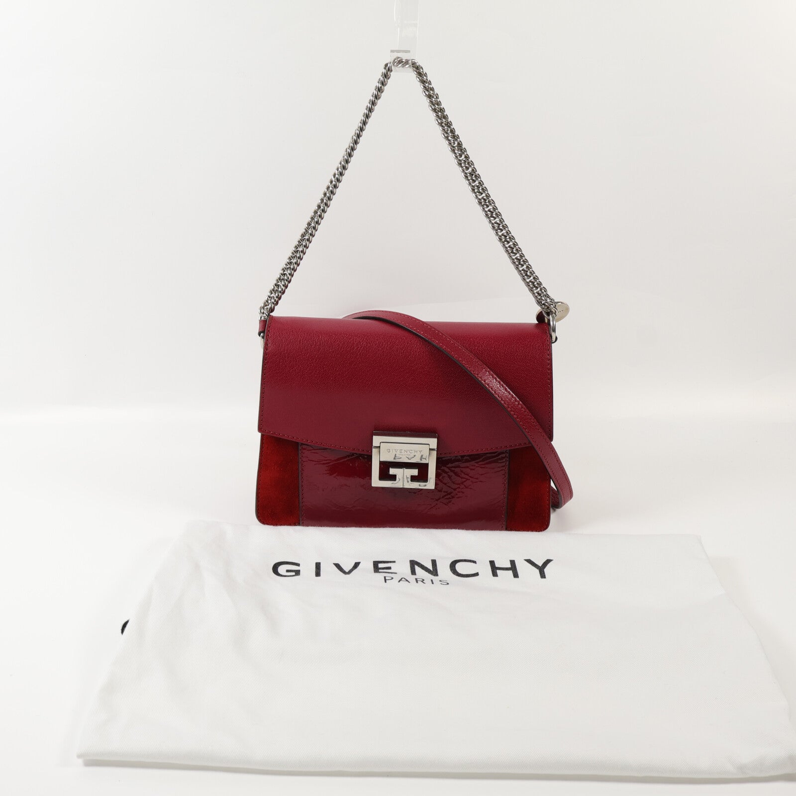 GIVENCHY 牛皮皮革Chain Shoulder銀扣鏈帶肩背袋
