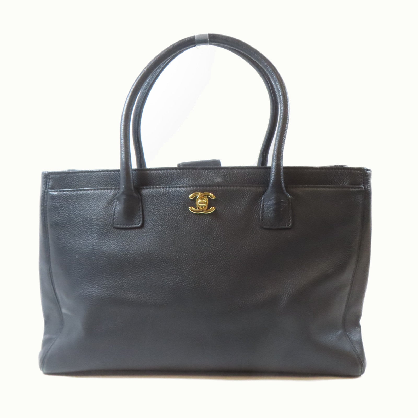 CHANEL 牛皮皮革Handbag金扣手挽袋黑色
