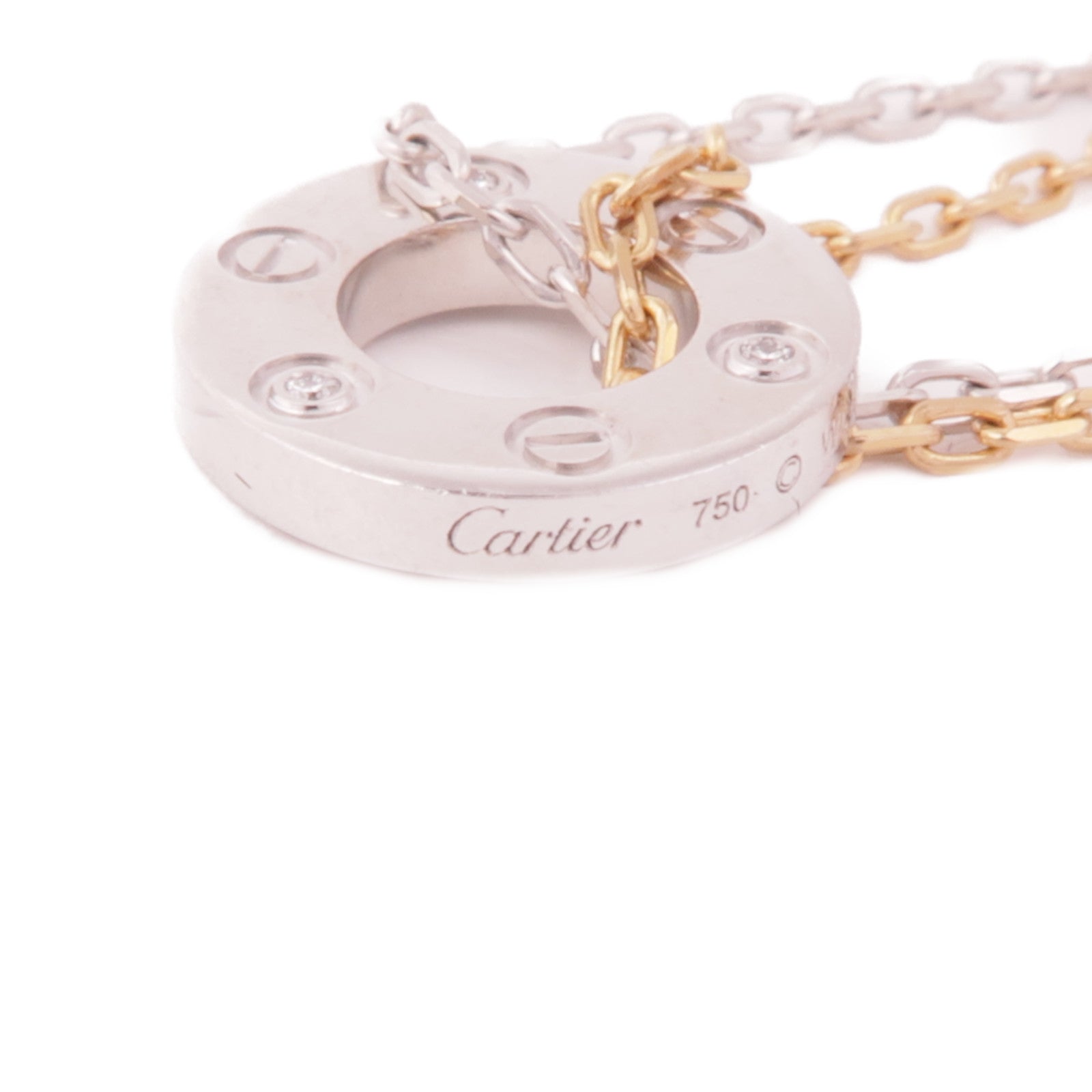 CARTIER 18K白金/玫瑰金Love Necklace 6 Diamonds鑽石項鍊