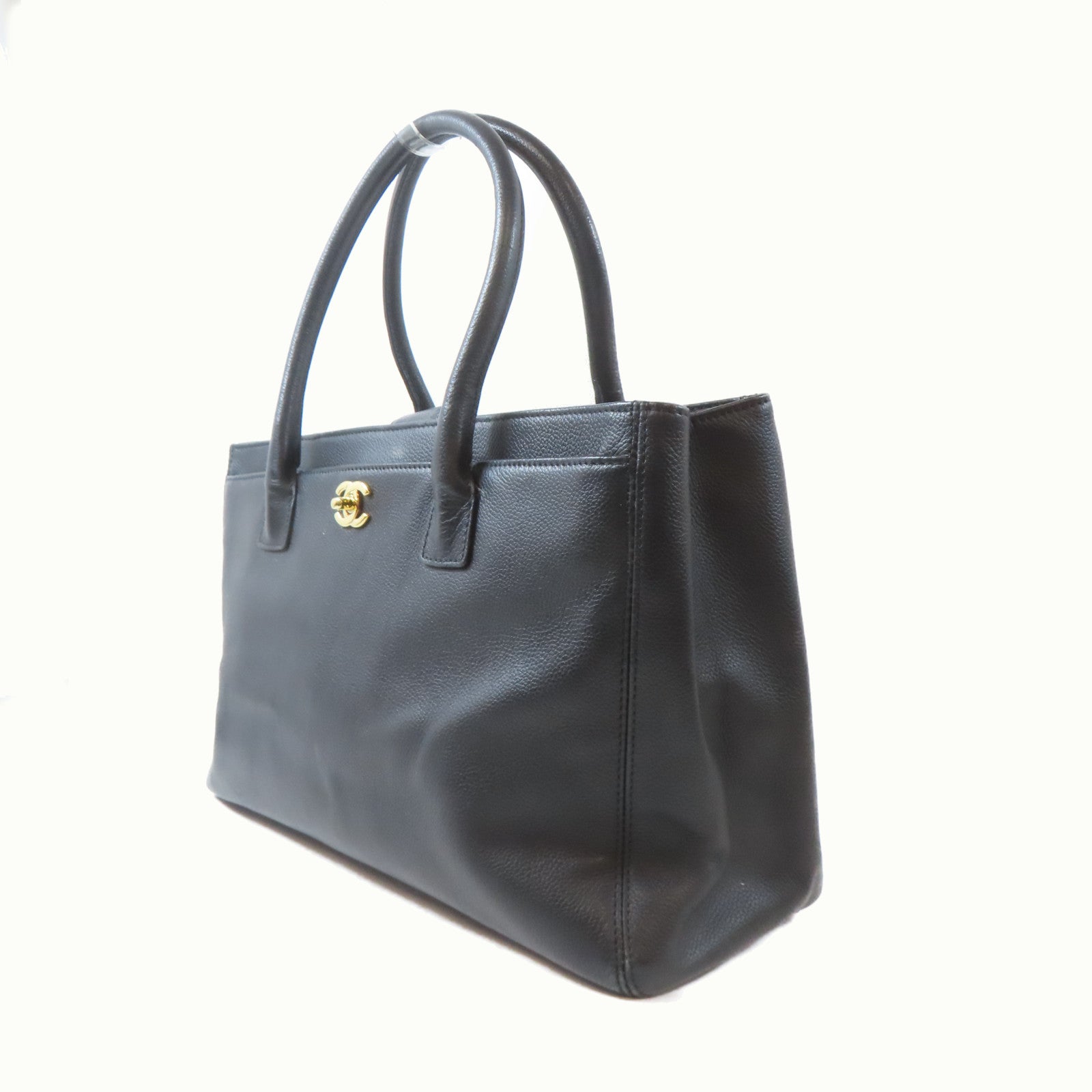 CHANEL 牛皮皮革Handbag金扣手挽袋黑色