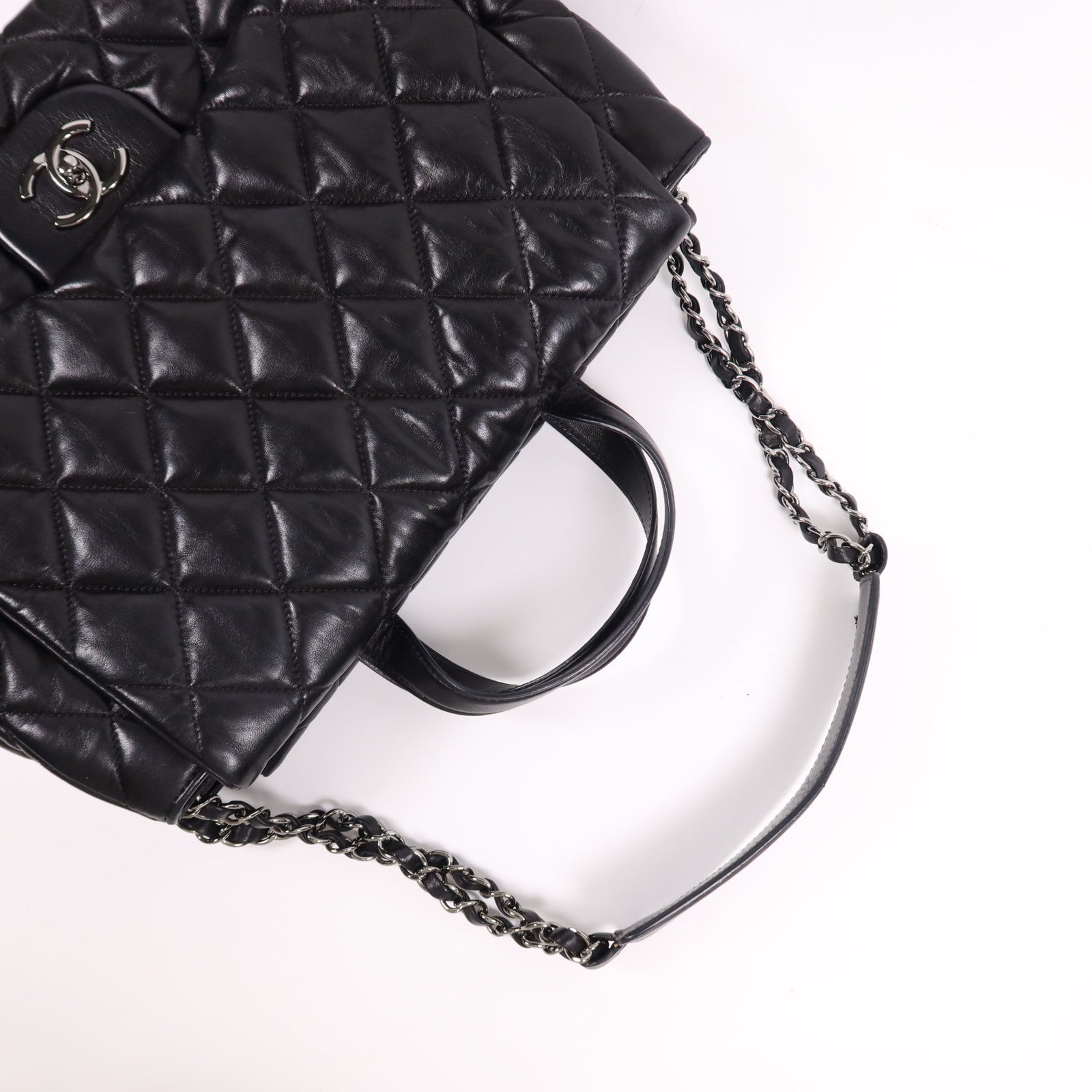 CHANEL 羊皮皮革3 Compartment Top Quilted銀扣鏈帶手挽肩背兩用袋