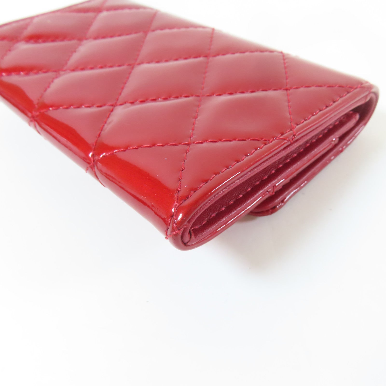 CHANEL 菱格漆皮皮革Card Case金扣/銀扣卡片套紅色
