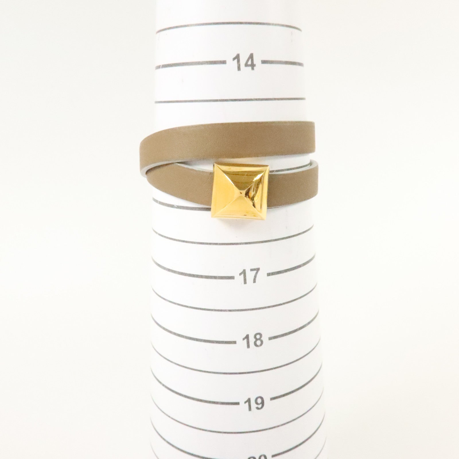 HERMES Swift皮革Medor Infini Double金扣手鏈Etoupe/Blanc