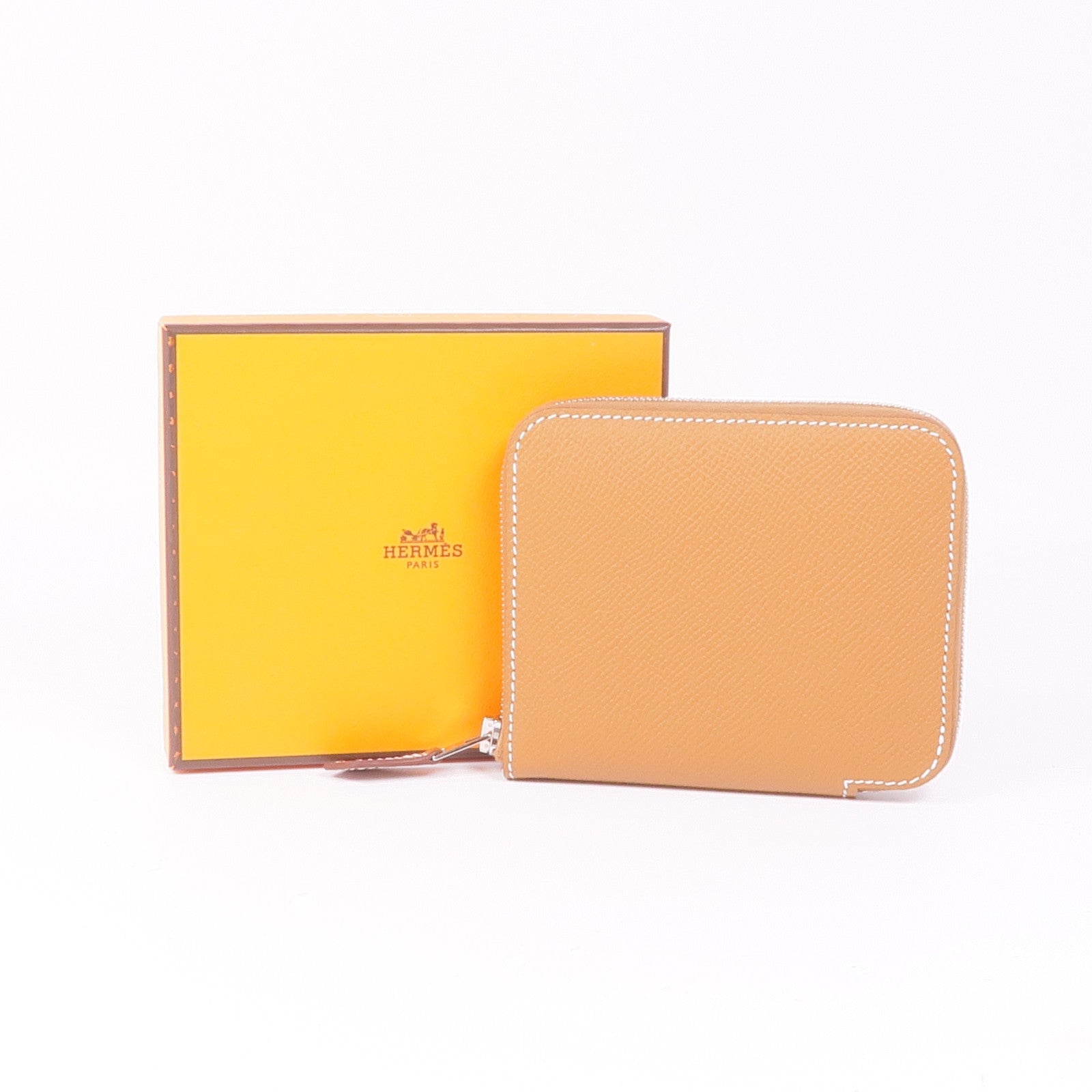 HERMES Epsom皮革Silk In Compact Wallet銀扣錢包Gold