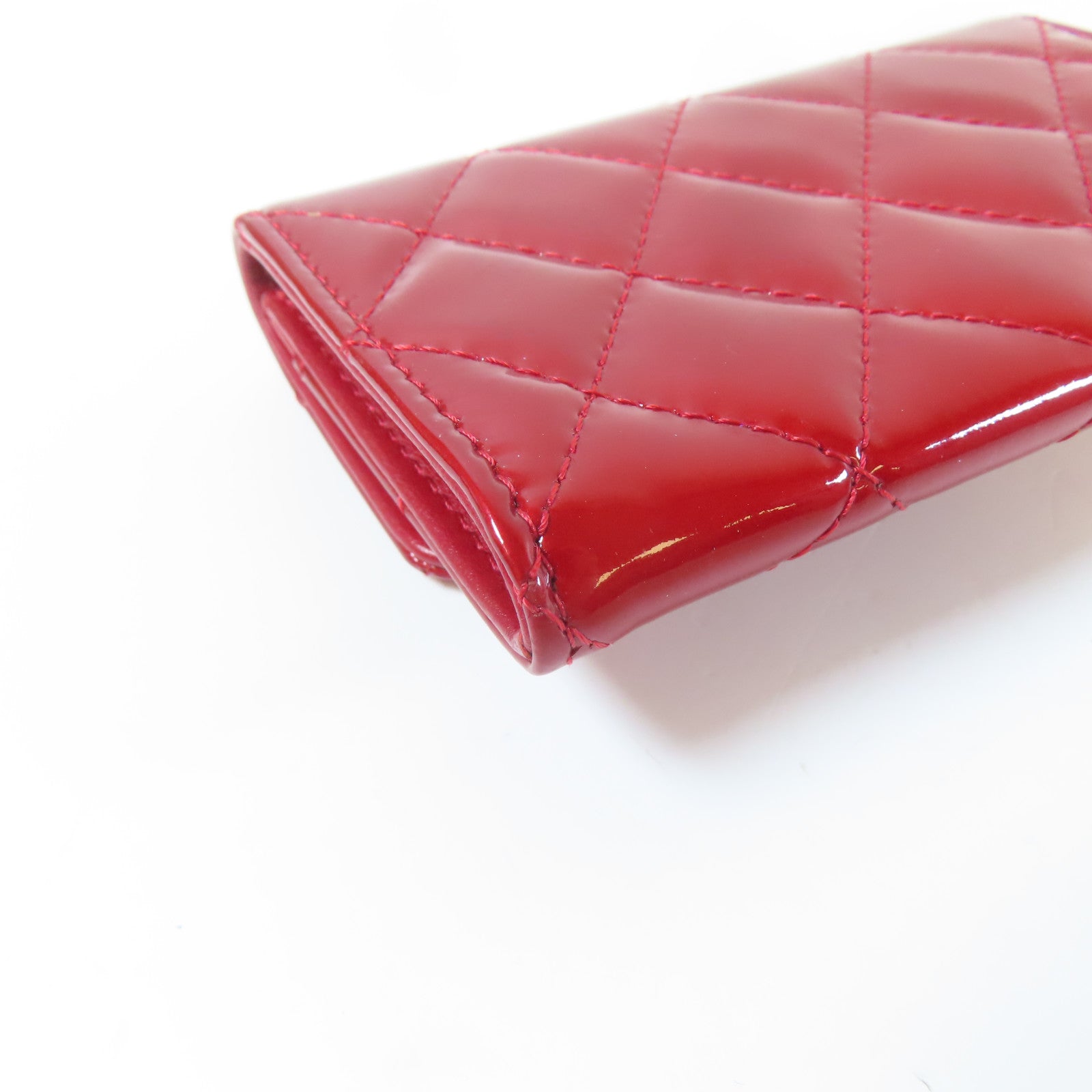 CHANEL 菱格漆皮皮革Card Case金扣/銀扣卡片套紅色