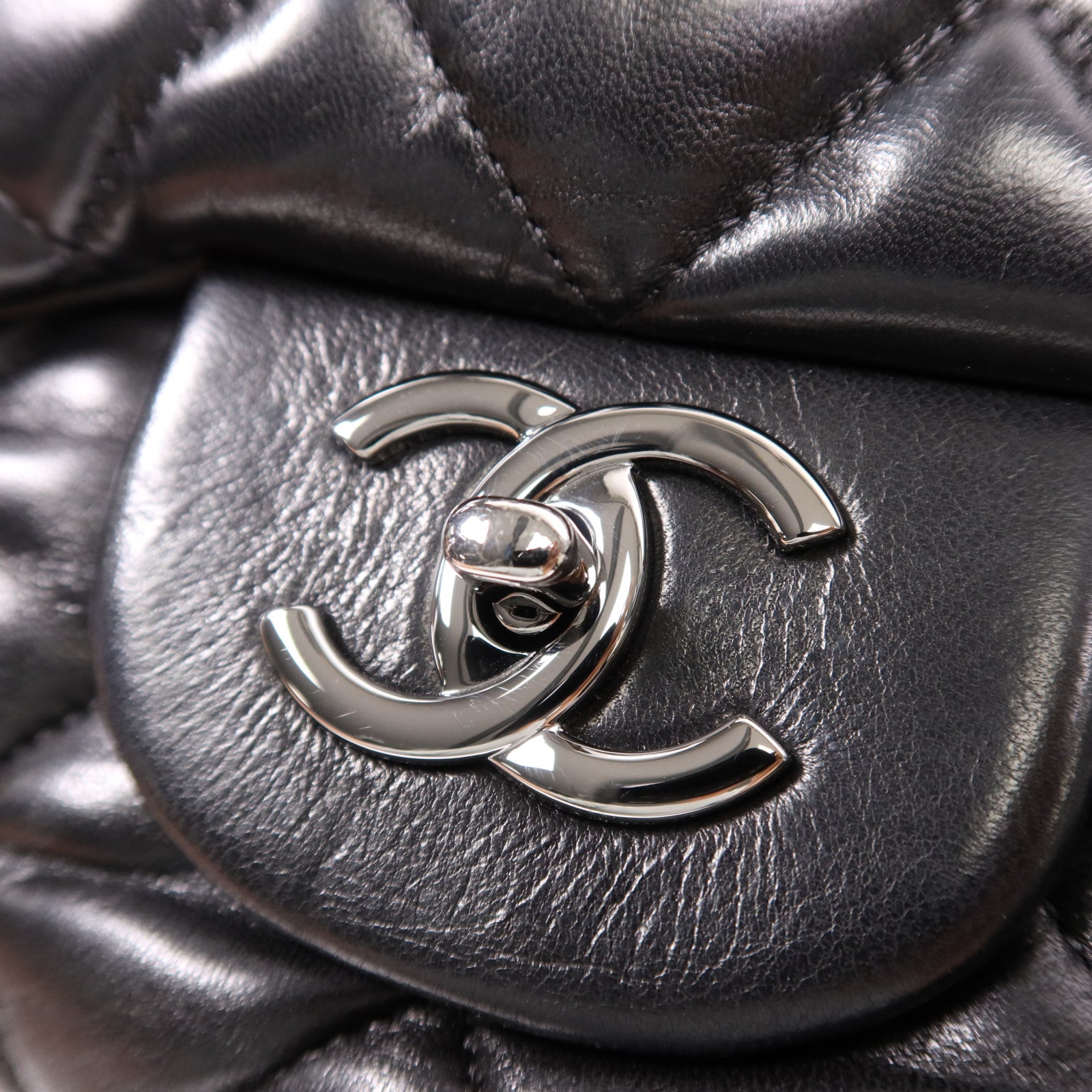 CHANEL 羊皮皮革3 Compartment Top Quilted銀扣鏈帶手挽肩背兩用袋