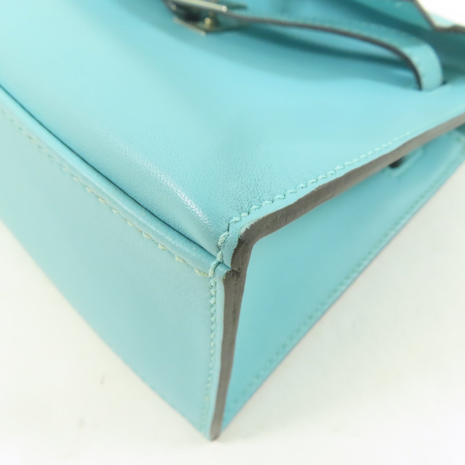 HERMES Swift皮革Kelly Pochette銀扣手挽袋Bleu Du Nord/藍色
