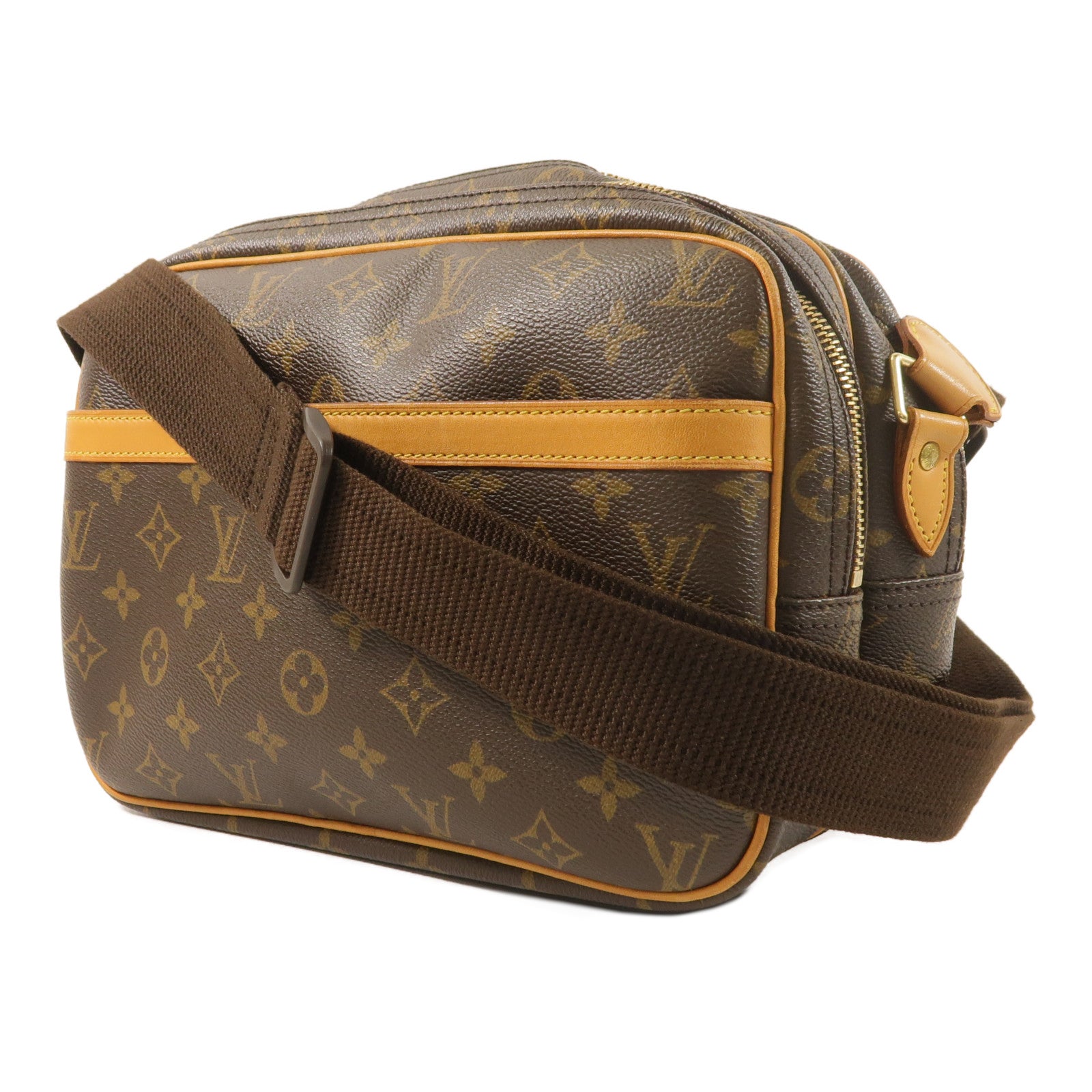 LOUIS VUITTON Monogram Reporter PM金扣肩背袋棕色