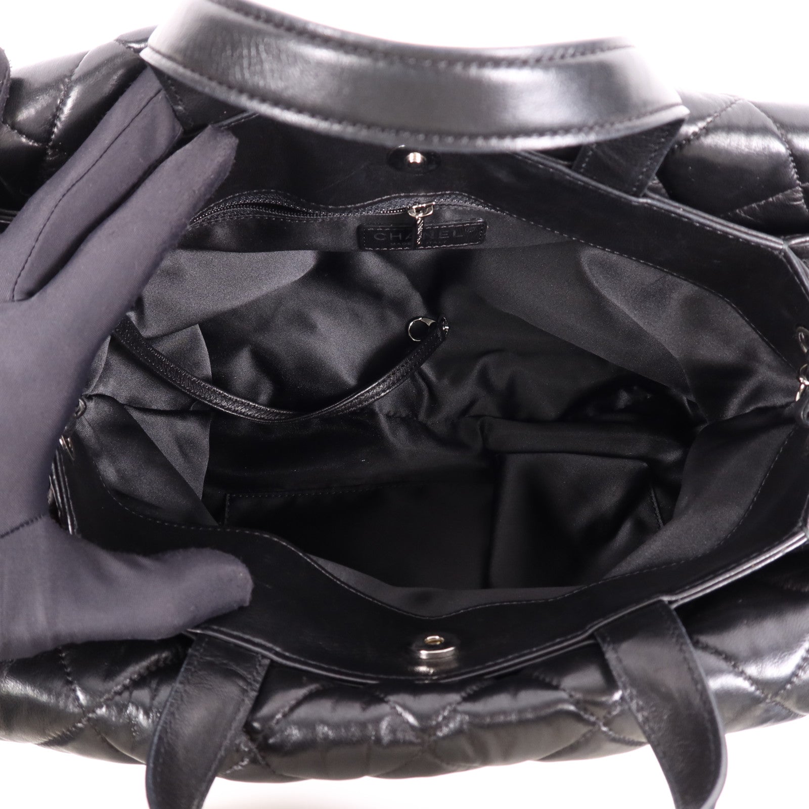 CHANEL 羊皮皮革3 Compartment Top Quilted銀扣鏈帶手挽肩背兩用袋