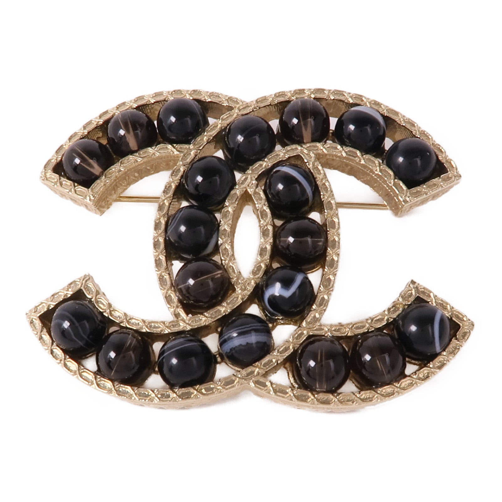 CHANEL CC Brooch Accessories Metal PVC Gold Black