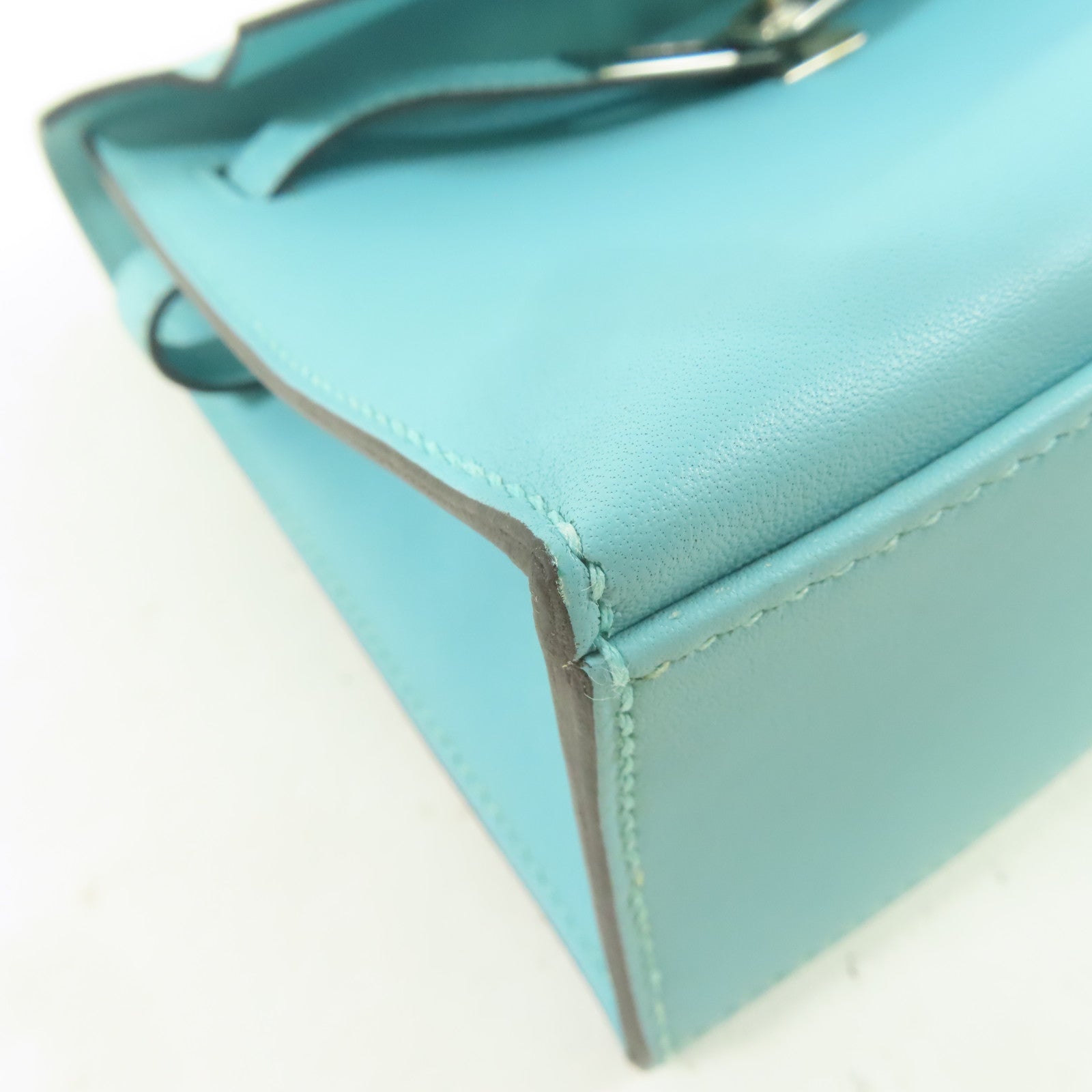 HERMES Swift皮革Kelly Pochette銀扣手挽袋Bleu Du Nord/藍色
