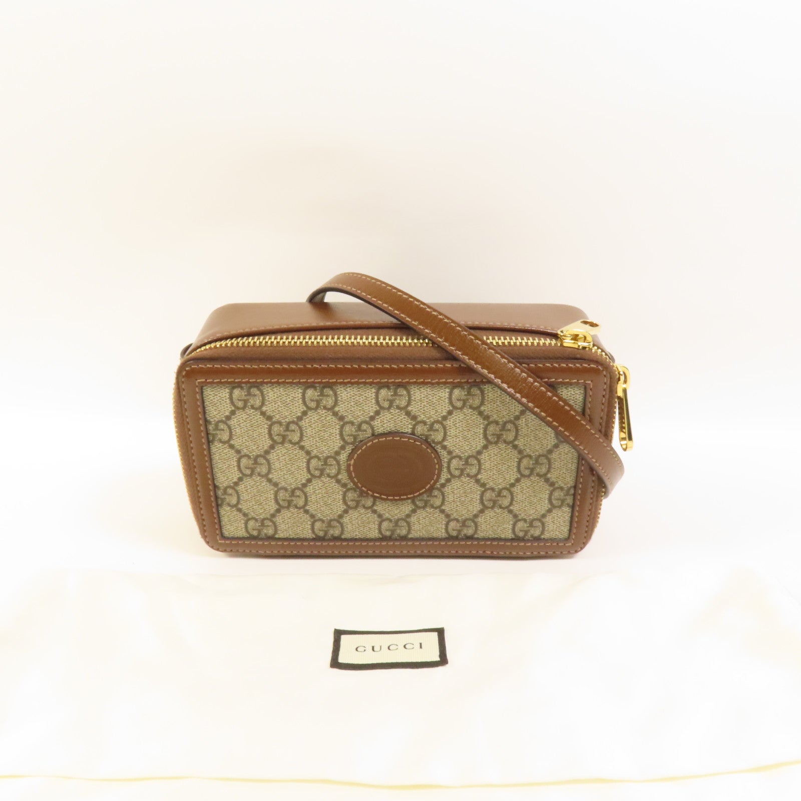 GUCCI 塗層帆布/牛皮皮革GG Supreme金扣肩背袋