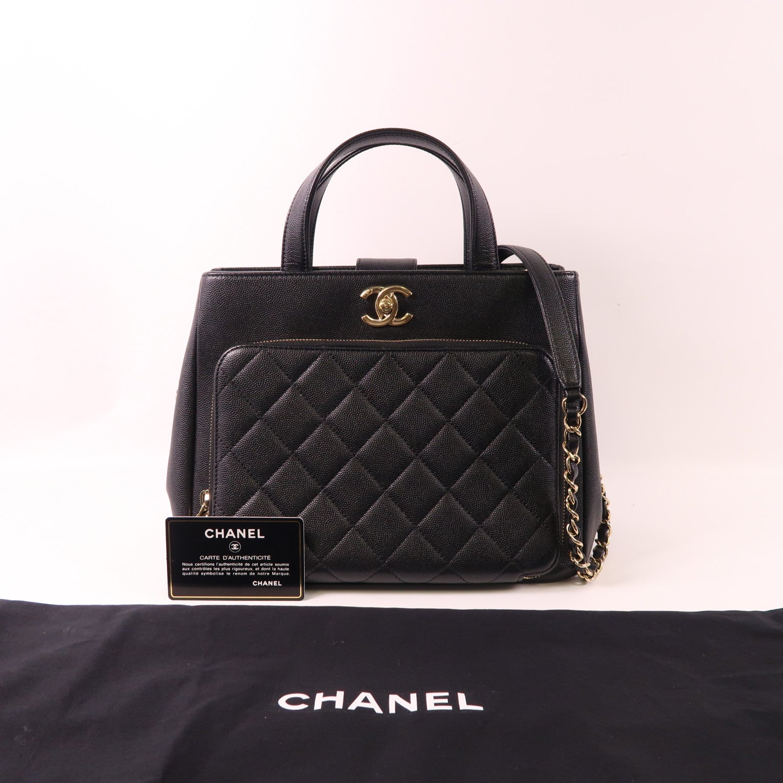 CHANEL 牛皮皮革2 Way Shoulder Bag金扣手挽肩背兩用袋