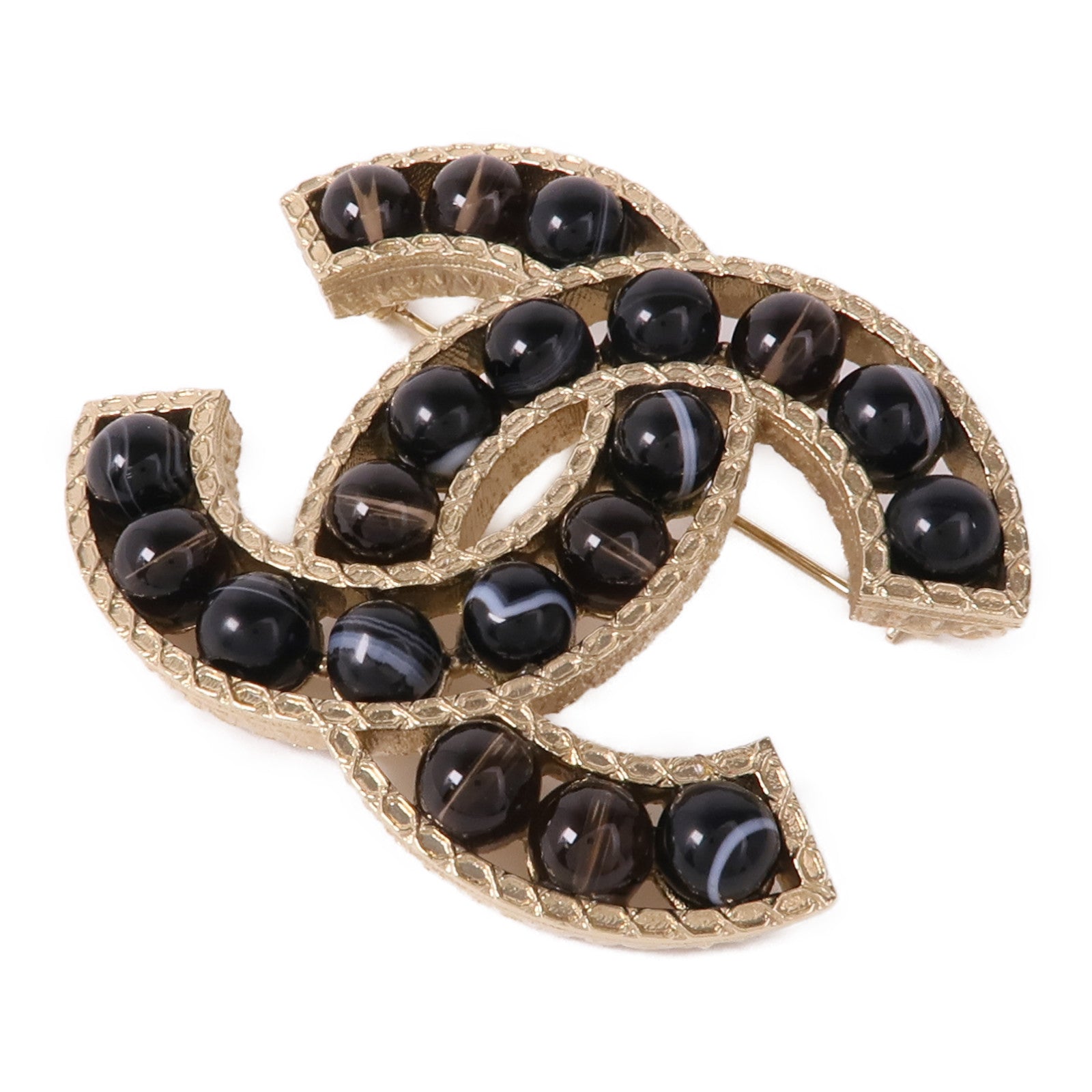 CHANEL CC Brooch Accessories Metal PVC Gold Black