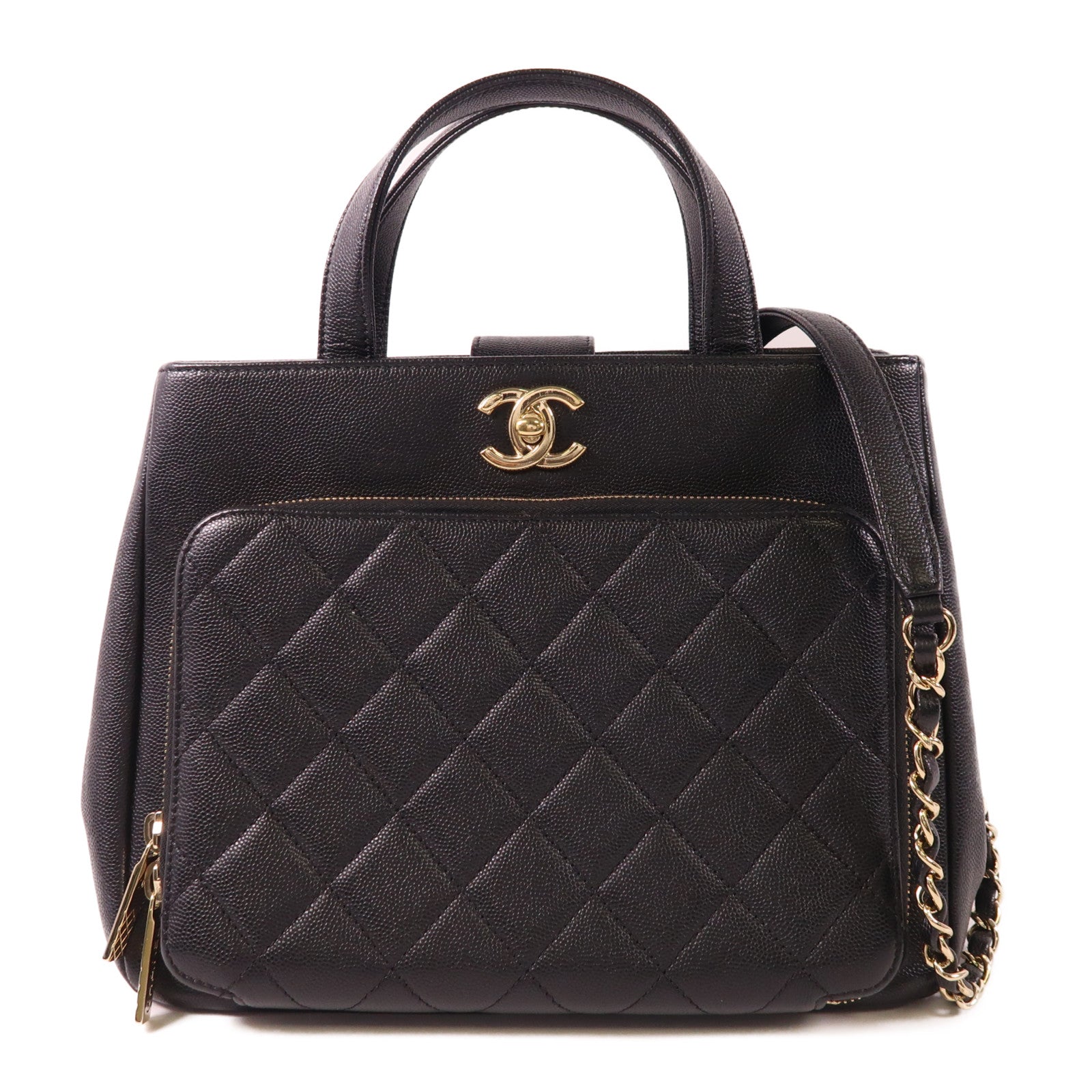 CHANEL 牛皮皮革2 Way Shoulder Bag金扣手挽肩背兩用袋