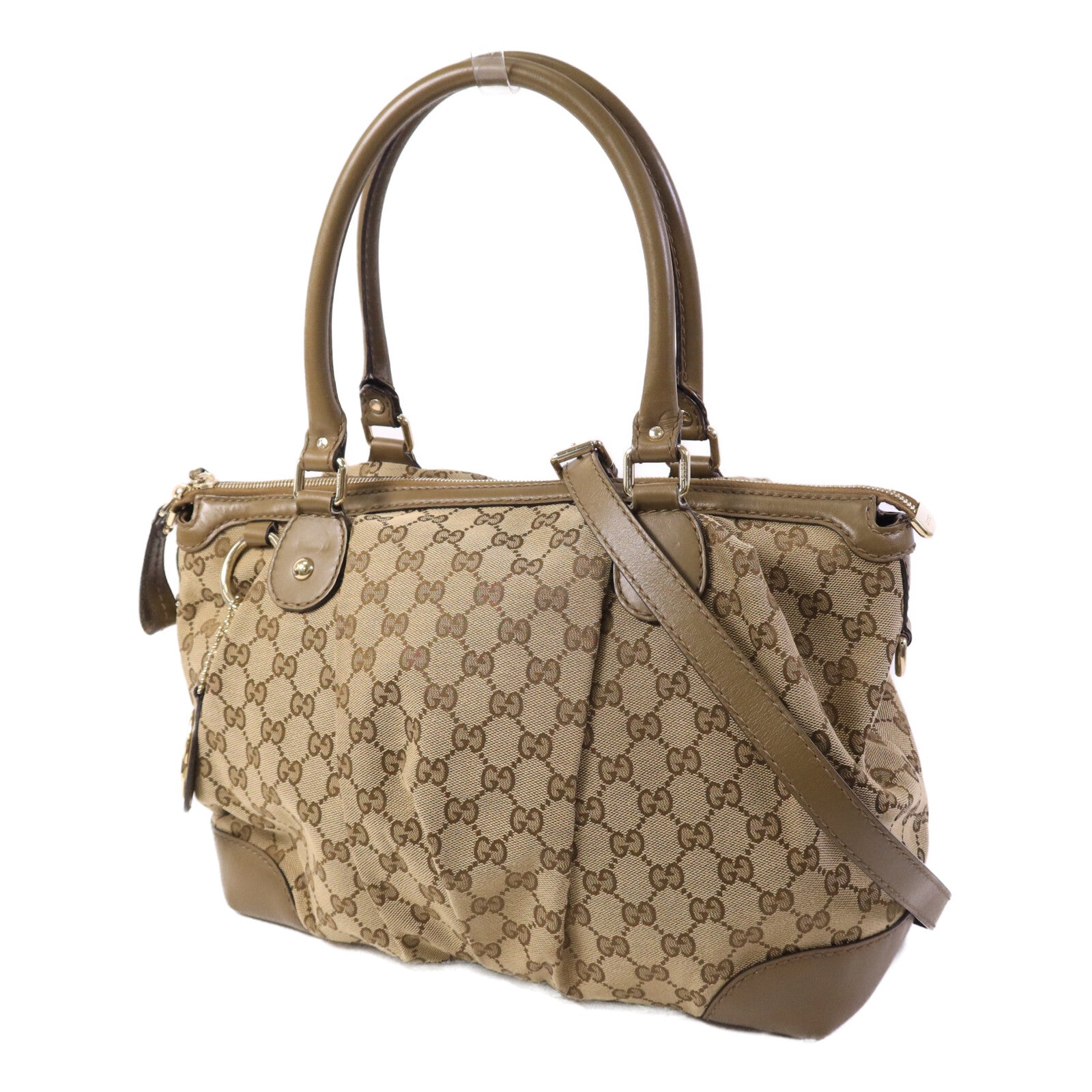 GUCCI 牛皮皮革/帆布2 Way Shoulder金扣手挽肩背兩用袋