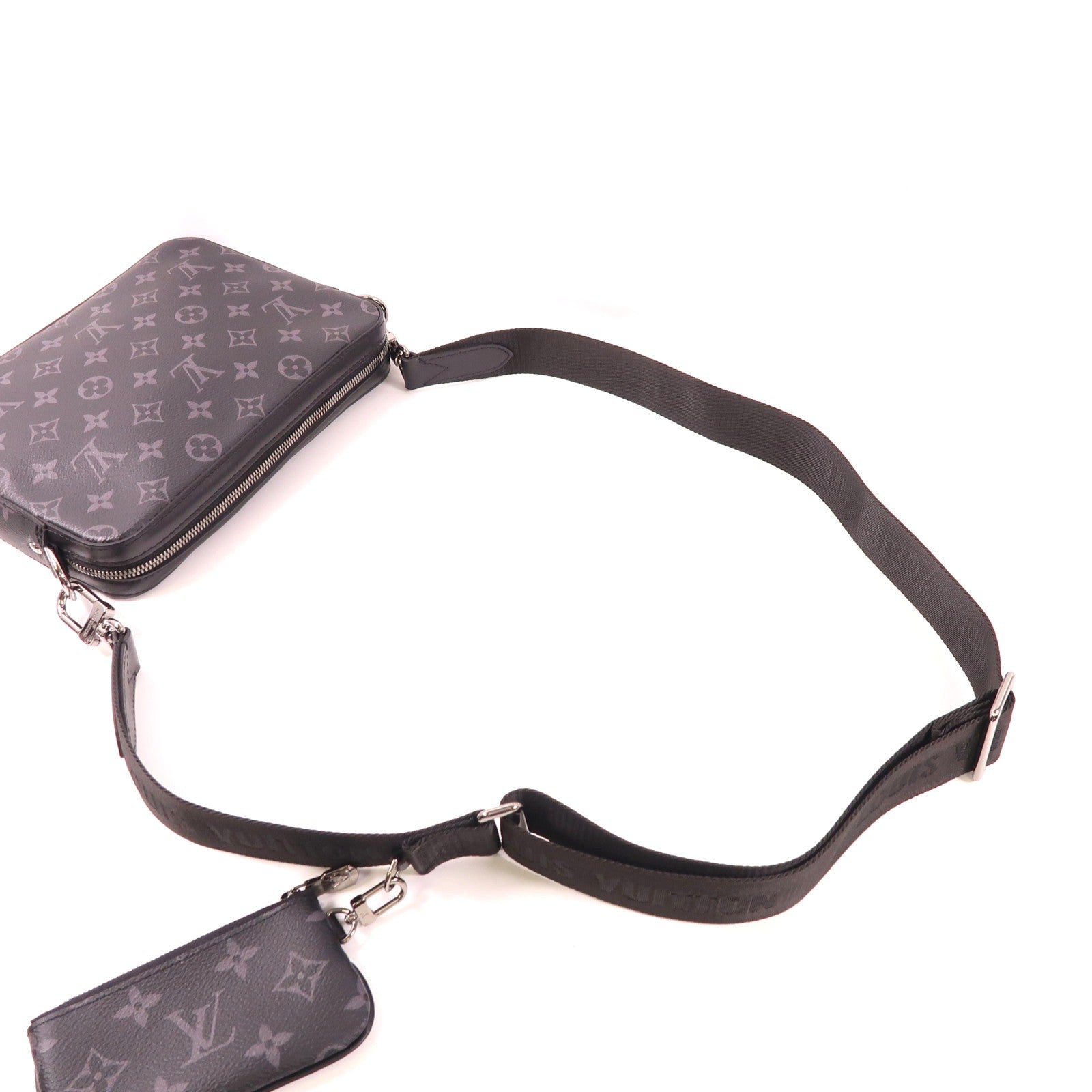 LOUIS VUITTON Monogram Eclipse Reverse Trio Messenger Bag銀扣肩背袋