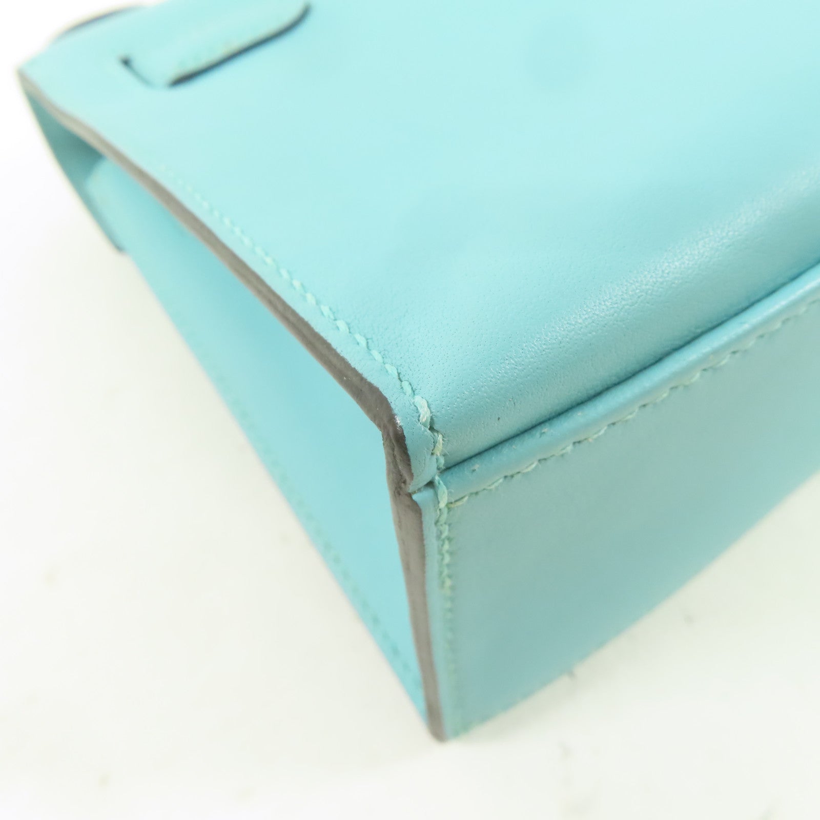 HERMES Swift皮革Kelly Pochette銀扣手挽袋Bleu Du Nord/藍色