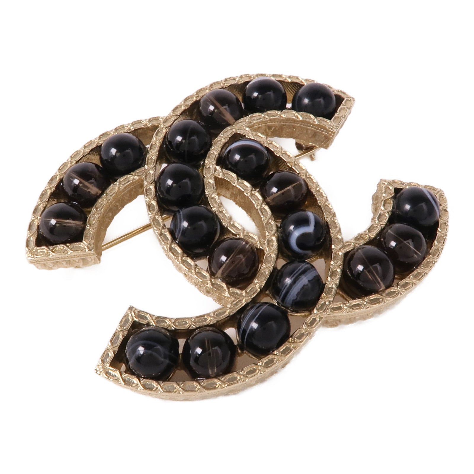 CHANEL CC Brooch Accessories Metal PVC Gold Black