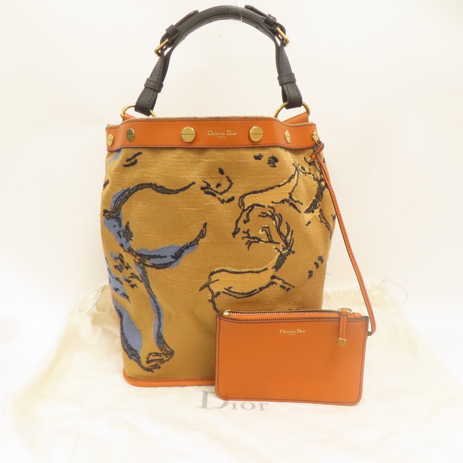 Dior 【激減優惠】帆布/牛皮皮革Shoulder Bag金扣肩背袋啡色