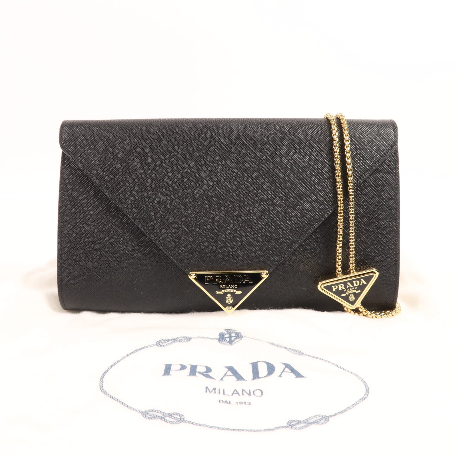 PRADA 牛皮皮革Chain Shoulder金扣鏈帶肩背袋