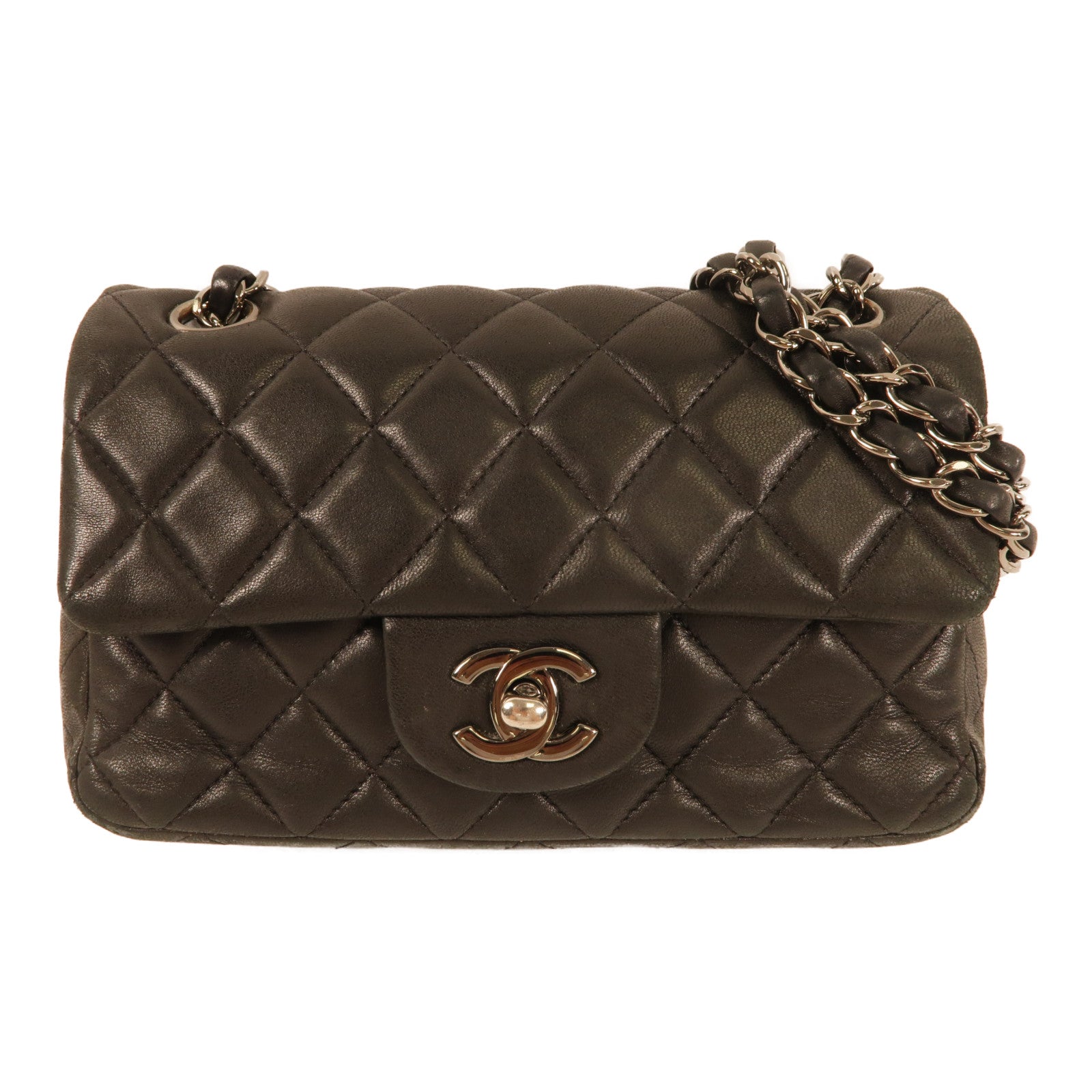 CHANEL 羊皮皮革Mini Classic 20銀扣肩背袋